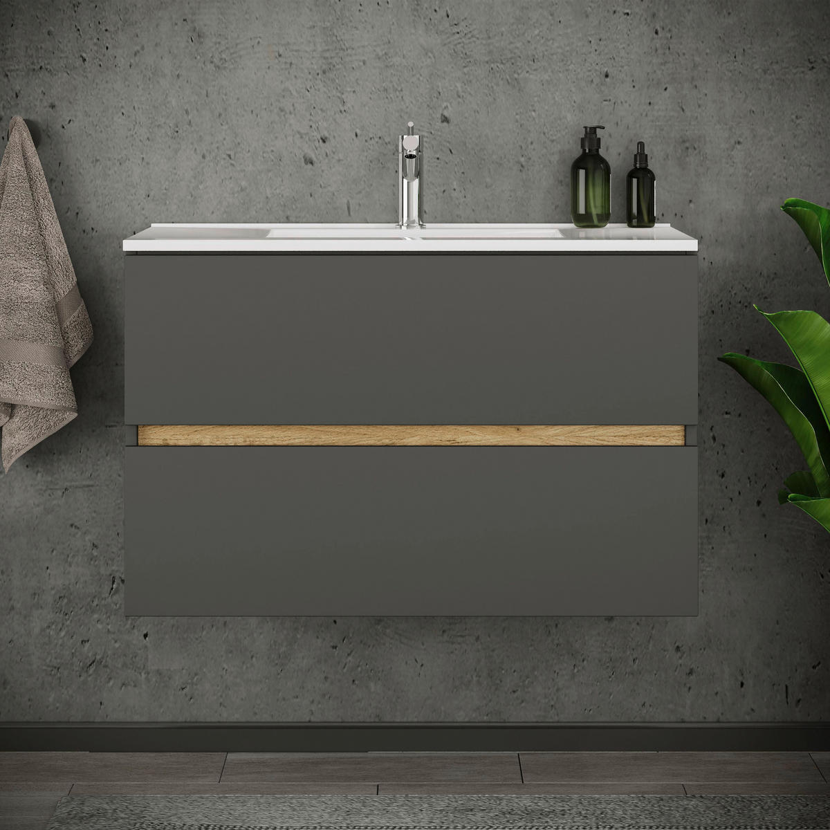 BADEZIMMER 2-teilig  - Honigeiche/Weiss, Trend, Keramik/Holzwerkstoff (81/51/47cm) - MID.YOU