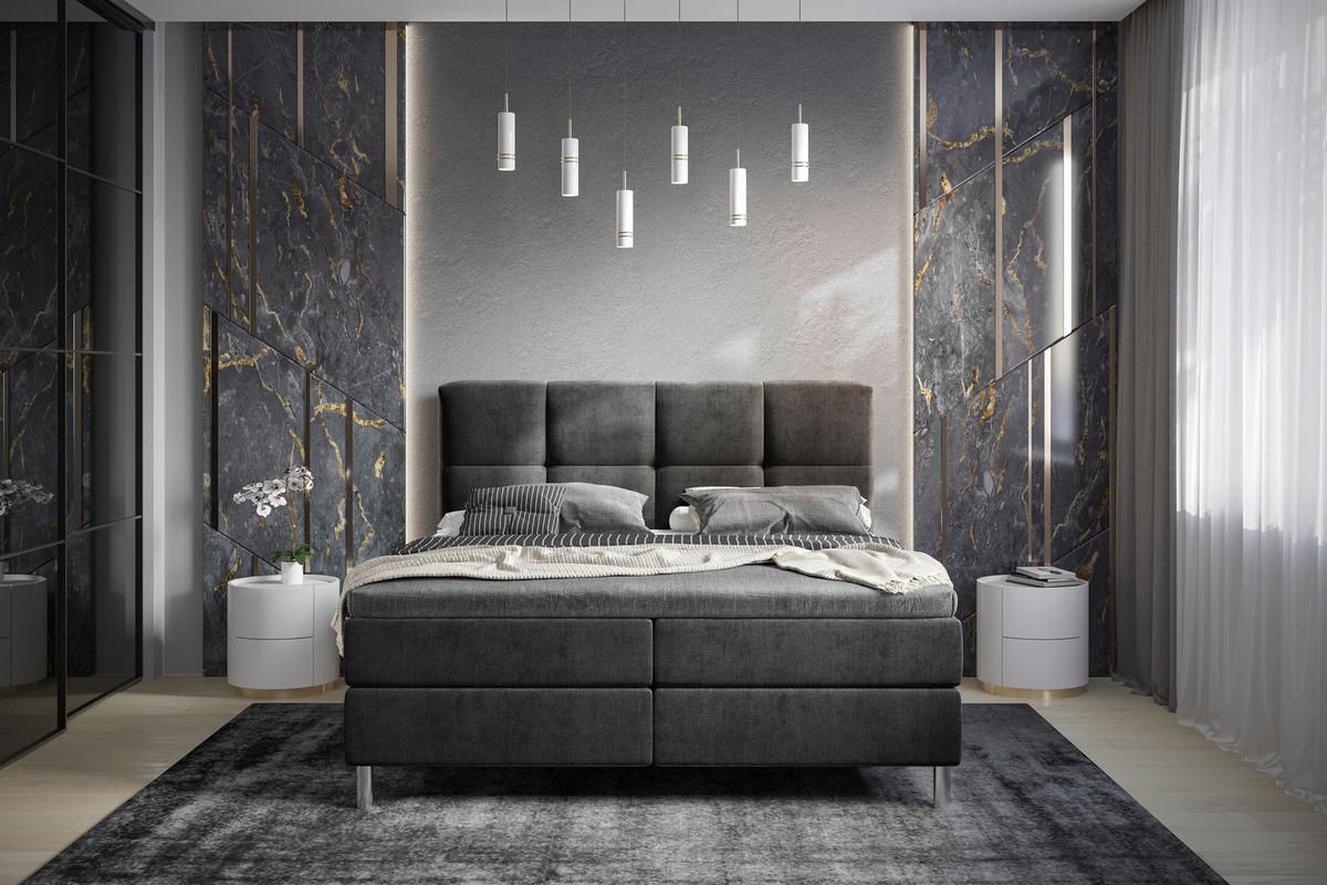 BOXBETT 180/200 cm  in Anthrazit  - Chromfarben/Anthrazit, MODERN, Holz/Holzwerkstoff (180/200cm) - Esposa