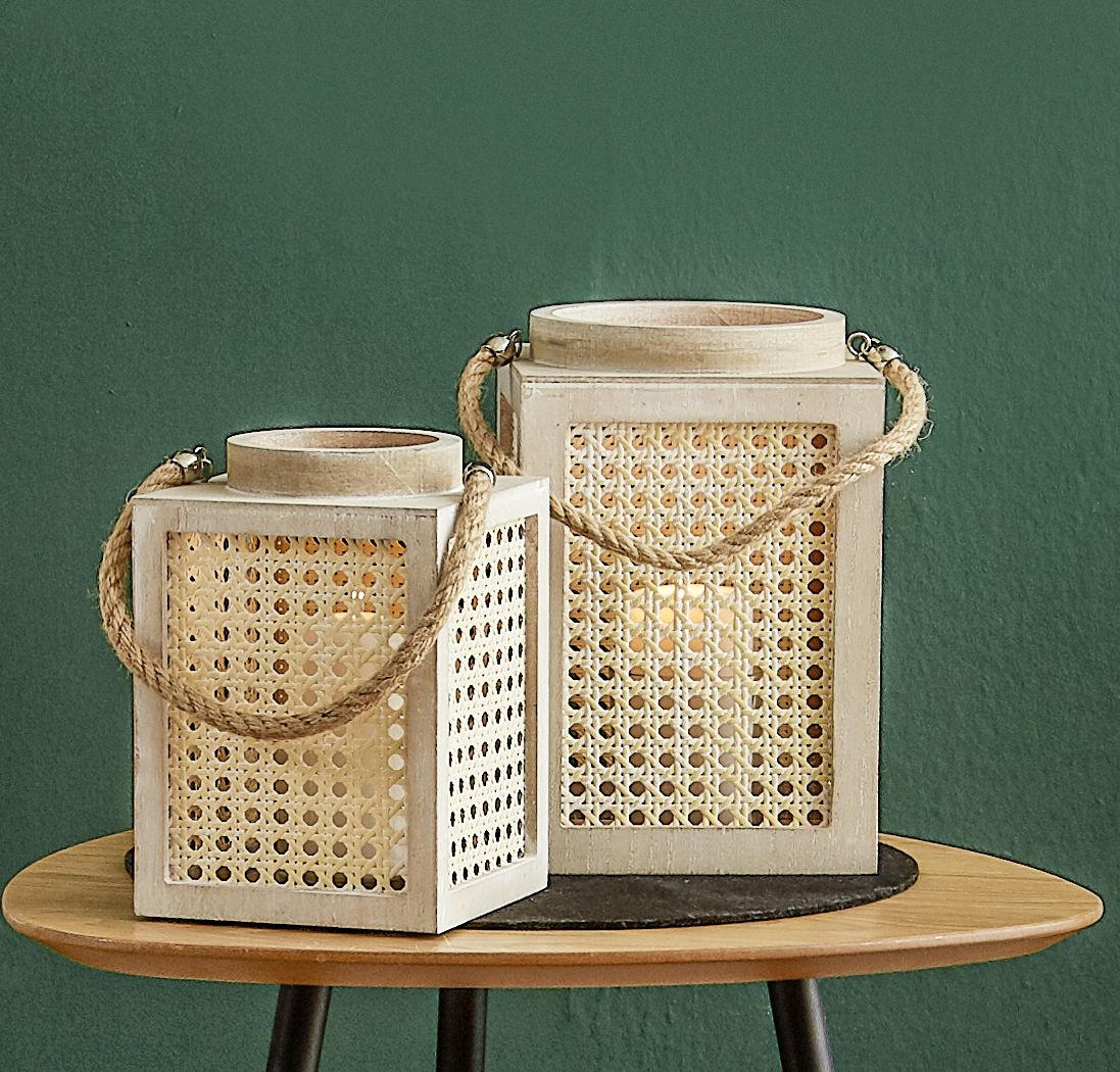 LÁMPÁS - krém, Trend, faalapú anyag/Üveg (20cm) - Ambia Home