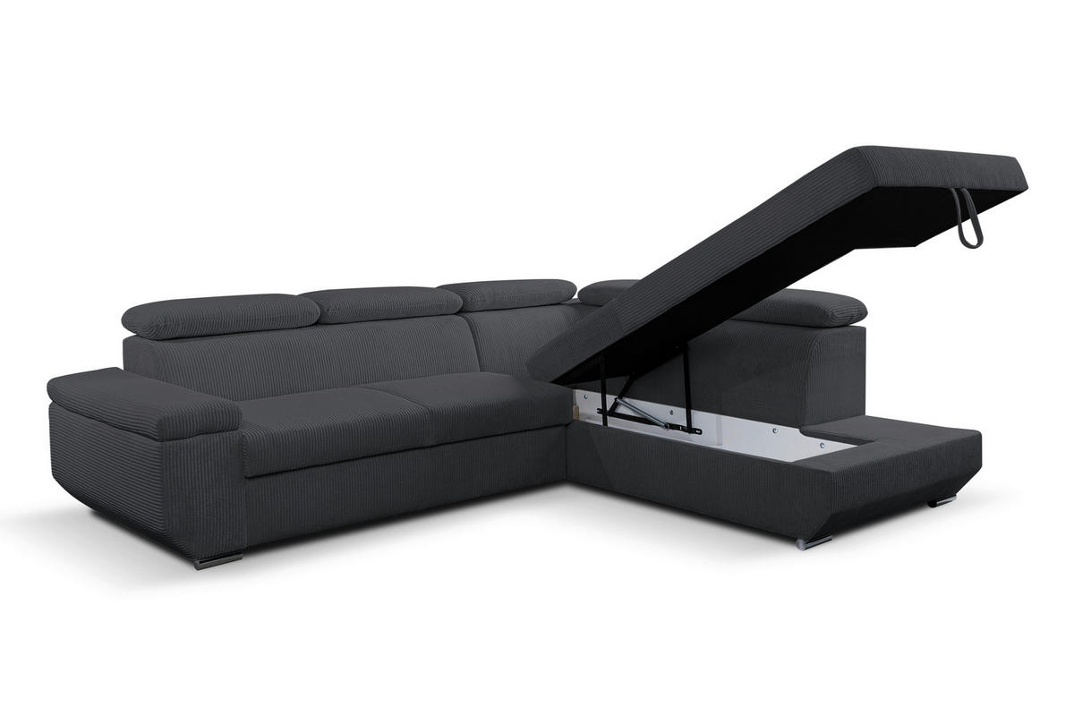 ECKSOFA LARS I Anthrazit Cord  - Chromfarben/Anthrazit, Design, Kunststoff/Textil (264/215cm) - Livetastic