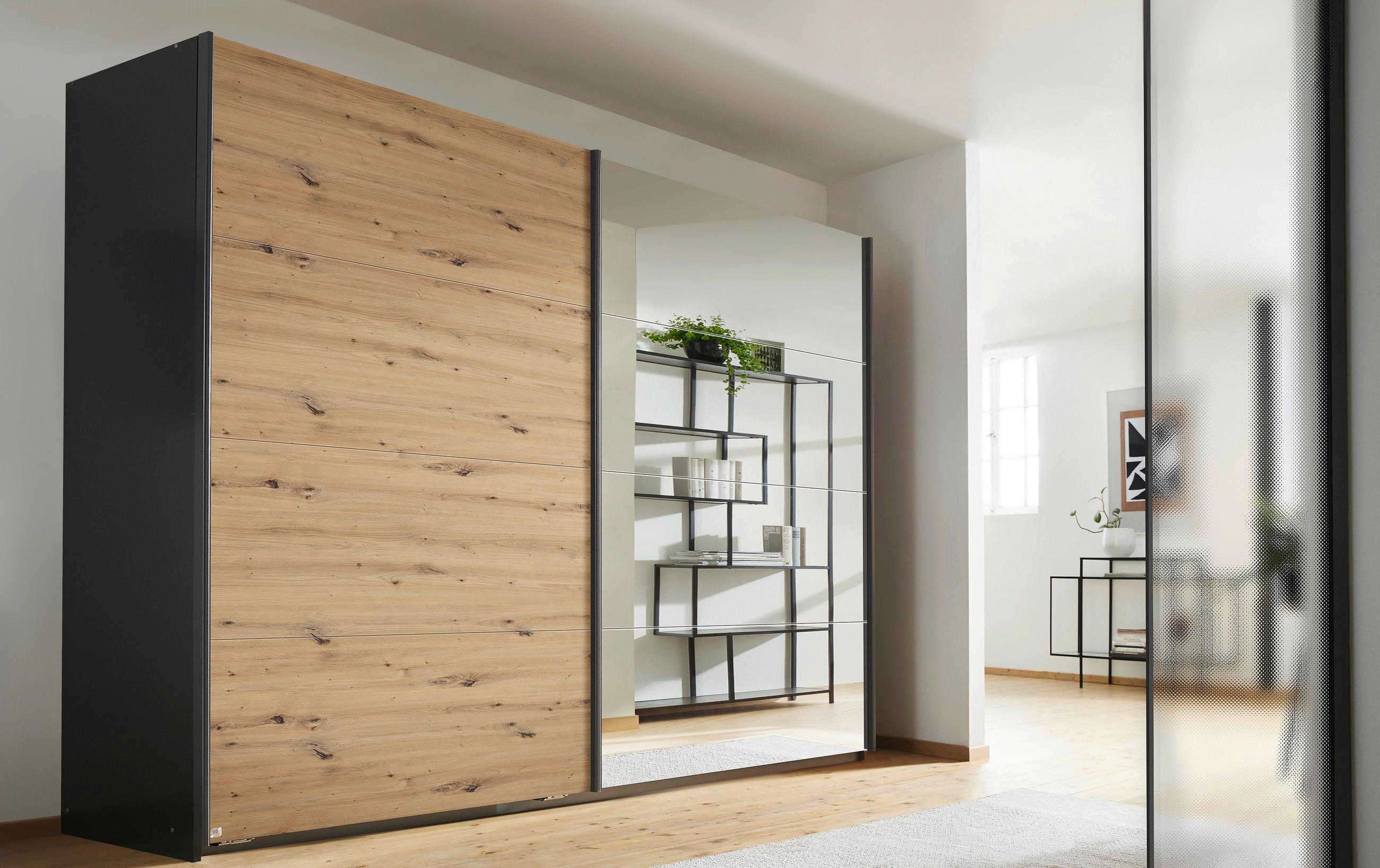 SCHWEBETÜRENSCHRANK 271/210/62 cm 2-türig Grau, Eiche Artisan  - Eiche Artisan/Grau, Basics, Glas/Holzwerkstoff (271/210/62cm) - Carryhome