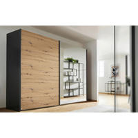SCHWEBETÜRENSCHRANK in Grau, Eiche Artisan  - Eiche Artisan/Grau, Basics, Glas/Holzwerkstoff (271/210/62cm) - Xora