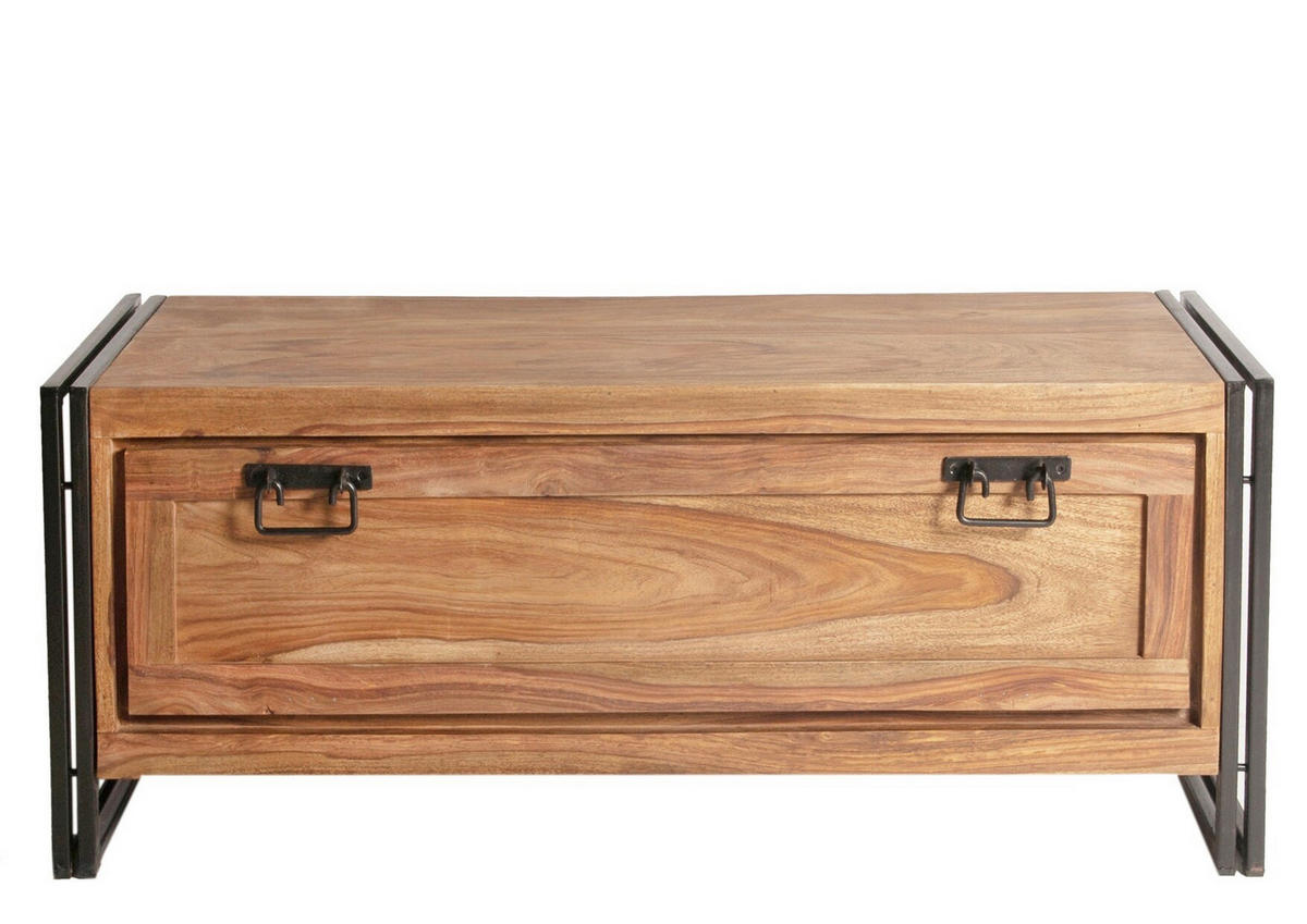 SCHUHSCHRANK Akazie massiv Naturfarben, Schwarz  - Schwarz/Naturfarben, Design, Holz/Metall (130/50/40cm) - MID.YOU