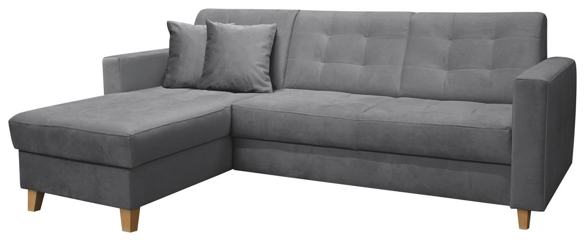 ECKSOFA Samt Dunkelgrau  - Dunkelgrau/Naturfarben, Design, Holz/Textil (231/160cm) - Livetastic