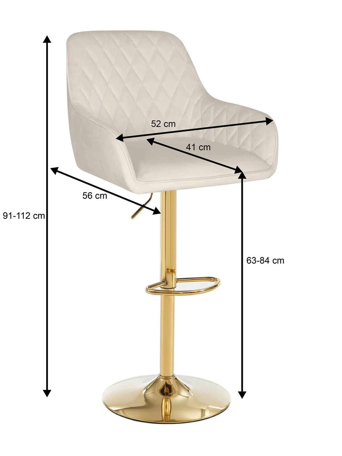 BARHOCKER Samt Goldfarben, Beige Eisen  - Beige/Goldfarben, Design, Textil/Metall (53/92-114/56,5cm) - Novel