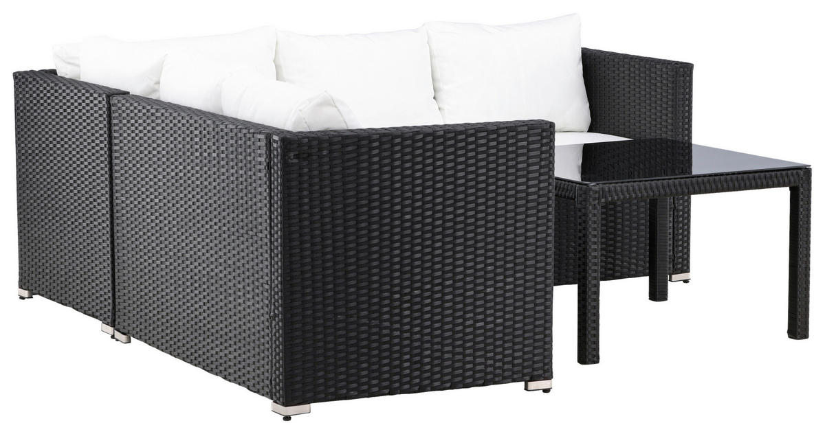 LOUNGEGARNITUR Stahl  - Schwarz/Weiß, KONVENTIONELL, Glas/Kunststoff (59/180/64cm) - Gardenson