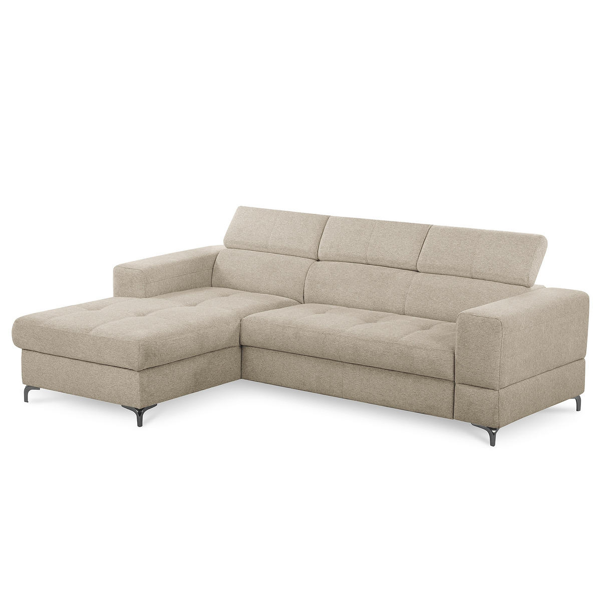 ECKSOFA TORINO Taupe Chenille Bettkasten, Kopfteilverstellung  - Taupe/Schwarzchrom, Design, Textil/Metall (173/247cm) - Livetastic