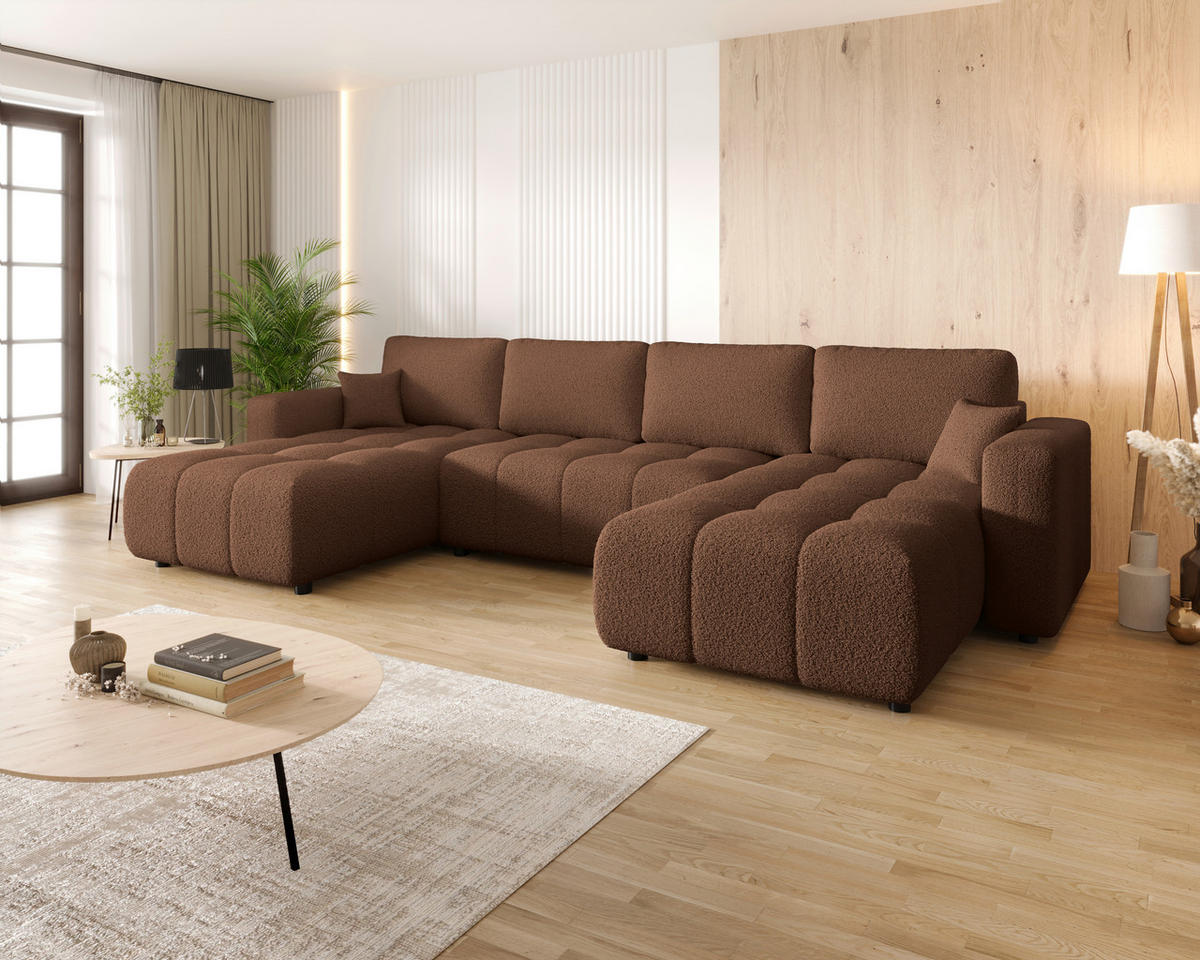 WOHNLANDSCHAFT Rostfarben Bouclé  - Rostfarben/Schwarz, MODERN, Kunststoff/Textil (190/380/190cm) - Carryhome