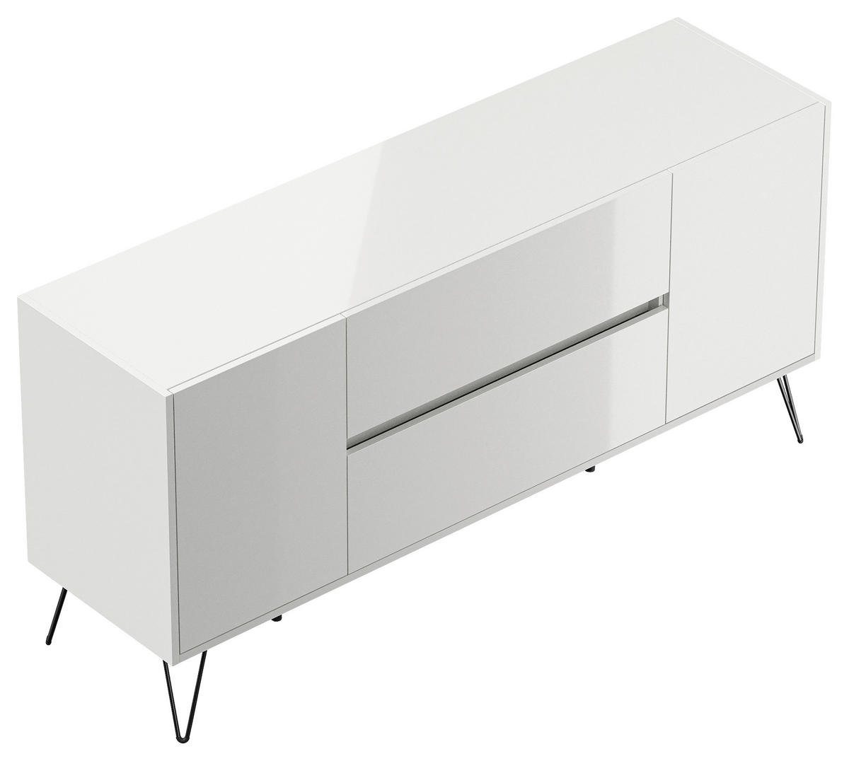 SIDEBOARD Posseik Industrial  in 155/75,8/42 cm  - Weiß Hochglanz/Schwarz, Design, Holzwerkstoff/Metall (155/75,8/42cm) - P & B