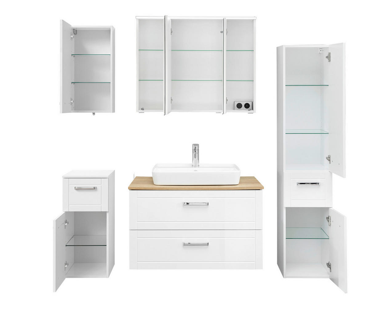 BADEZIMMER 7-teilig  in 160 cm  - Chromfarben/Eichefarben, MODERN, Glas/Keramik (160cm) - Sadena