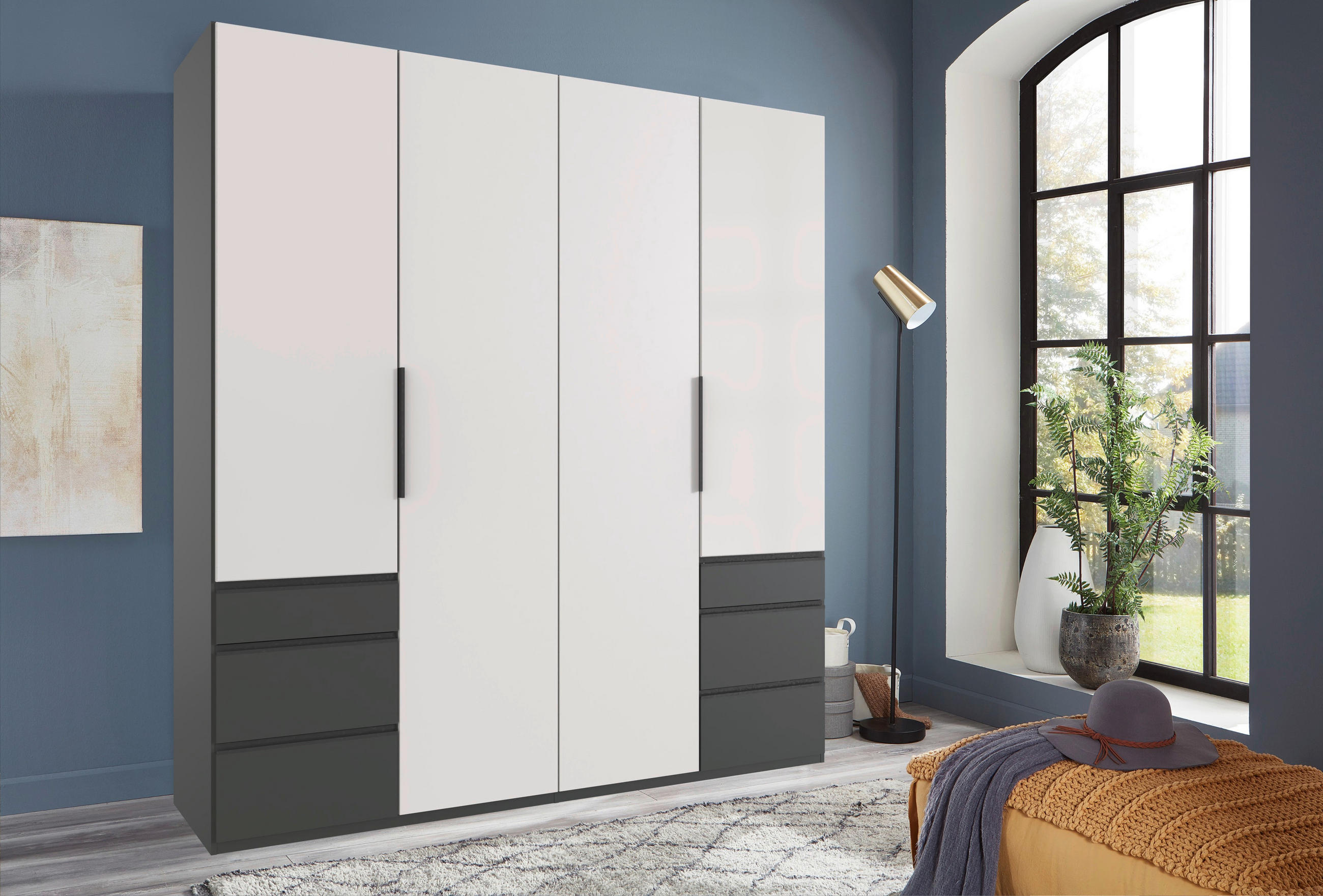 DREHTÜRENSCHRANK in Graphitfarben, Weiss  - Weiss/Schwarz, Konventionell, Holzwerkstoff/Metall (200/236/58cm) - Hom`in