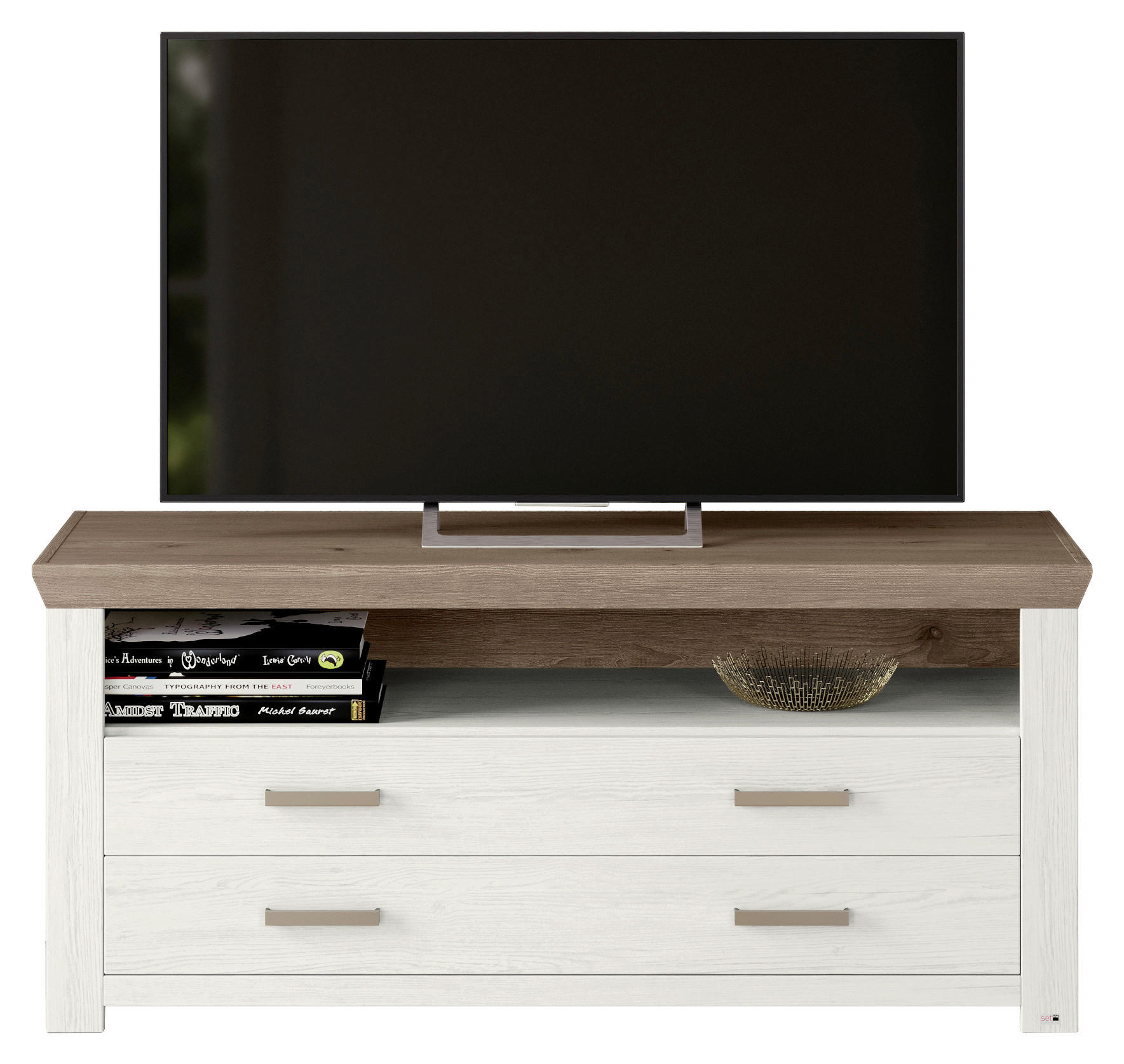 LOWBOARD Weiß, Eichefarben - Eichefarben/Weiß, Design, Metall (139,7/62,6/51,2cm) - SetOne by Musterring