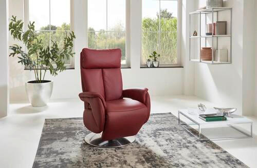 RELAXSESSEL Echtleder    - Edelstahlfarben/Dunkelrot, KONVENTIONELL, Leder/Metall (78/110/81cm) - Cantus
