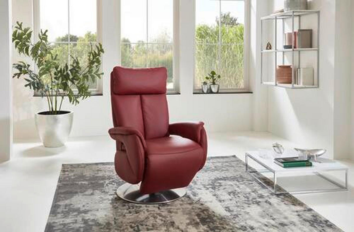 RELAXSESSEL Echtleder    - Edelstahlfarben/Dunkelrot, KONVENTIONELL, Leder/Metall (78/110/81cm) - Cantus