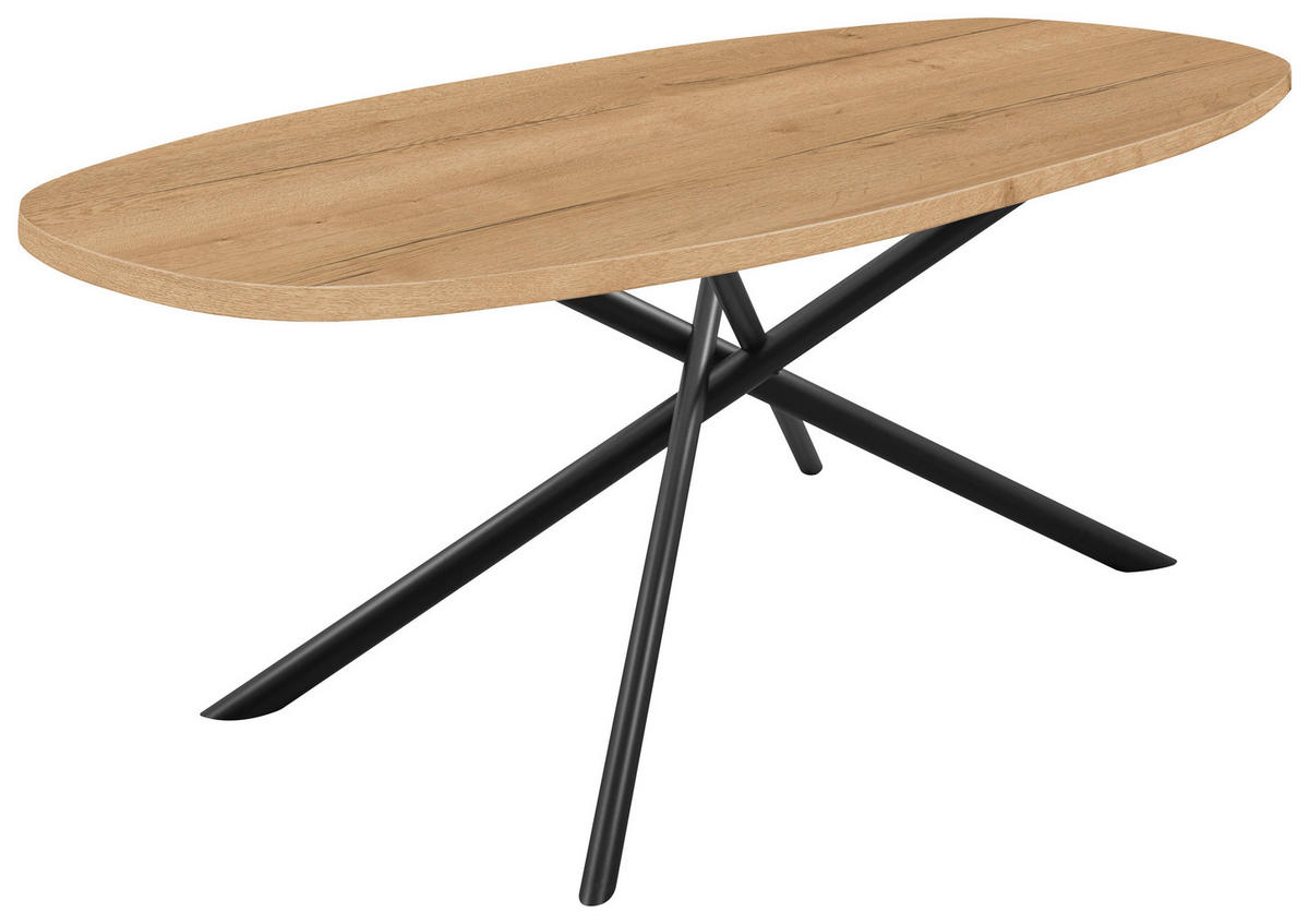 ESSTISCH Schwarz, Eichefarben bootsförmig  in verschiedenen Holzdekoren erhältlich  - Eichefarben/Schwarz, Basics, Holzwerkstoff/Metall (160/95/76cm) - Celina Home