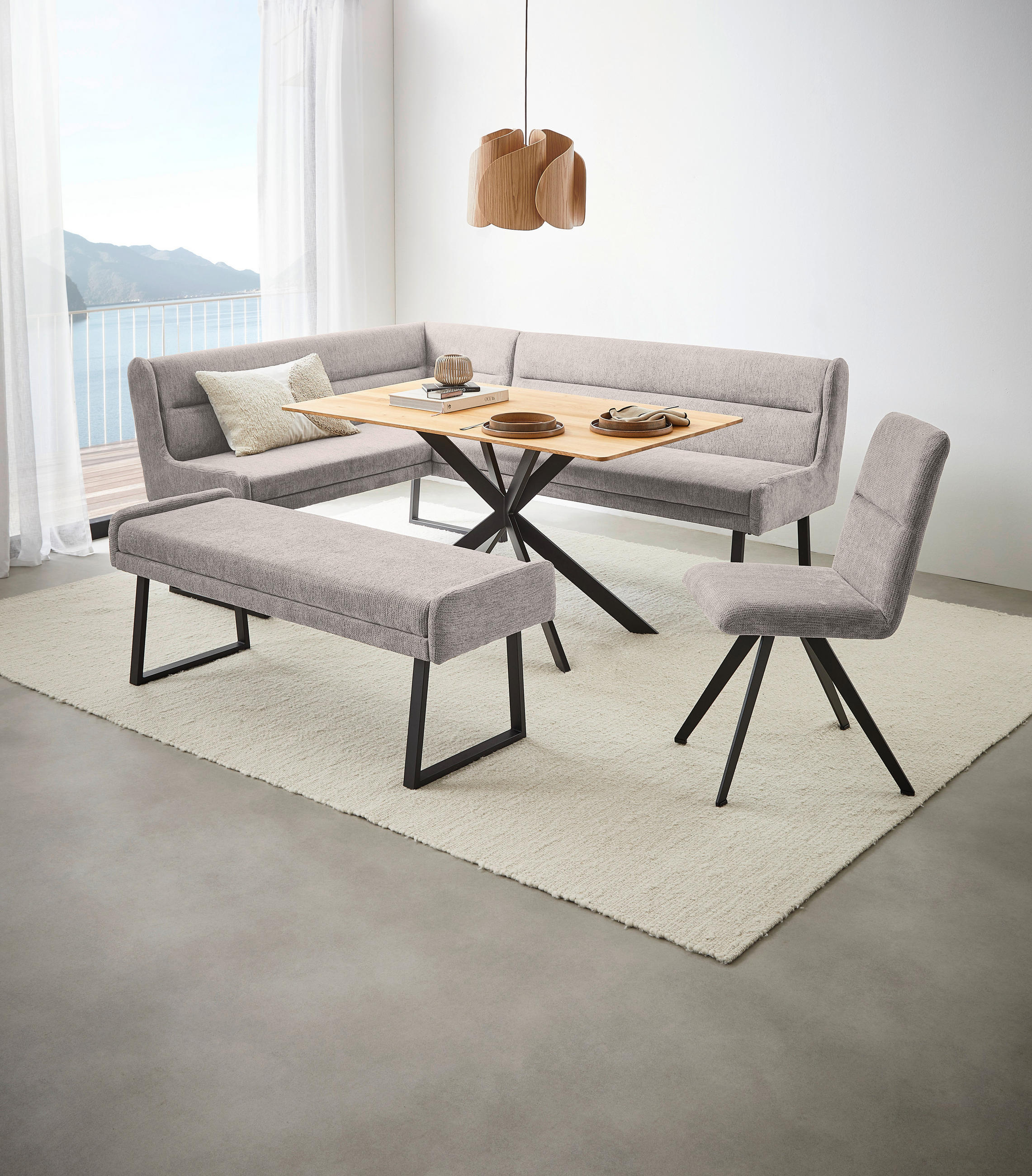ECKBANK 159/217 cm Webstoff Hellgrau, Schwarz   - Hellgrau/Schwarz, Design, Textil/Metall (159/217cm) - Novel