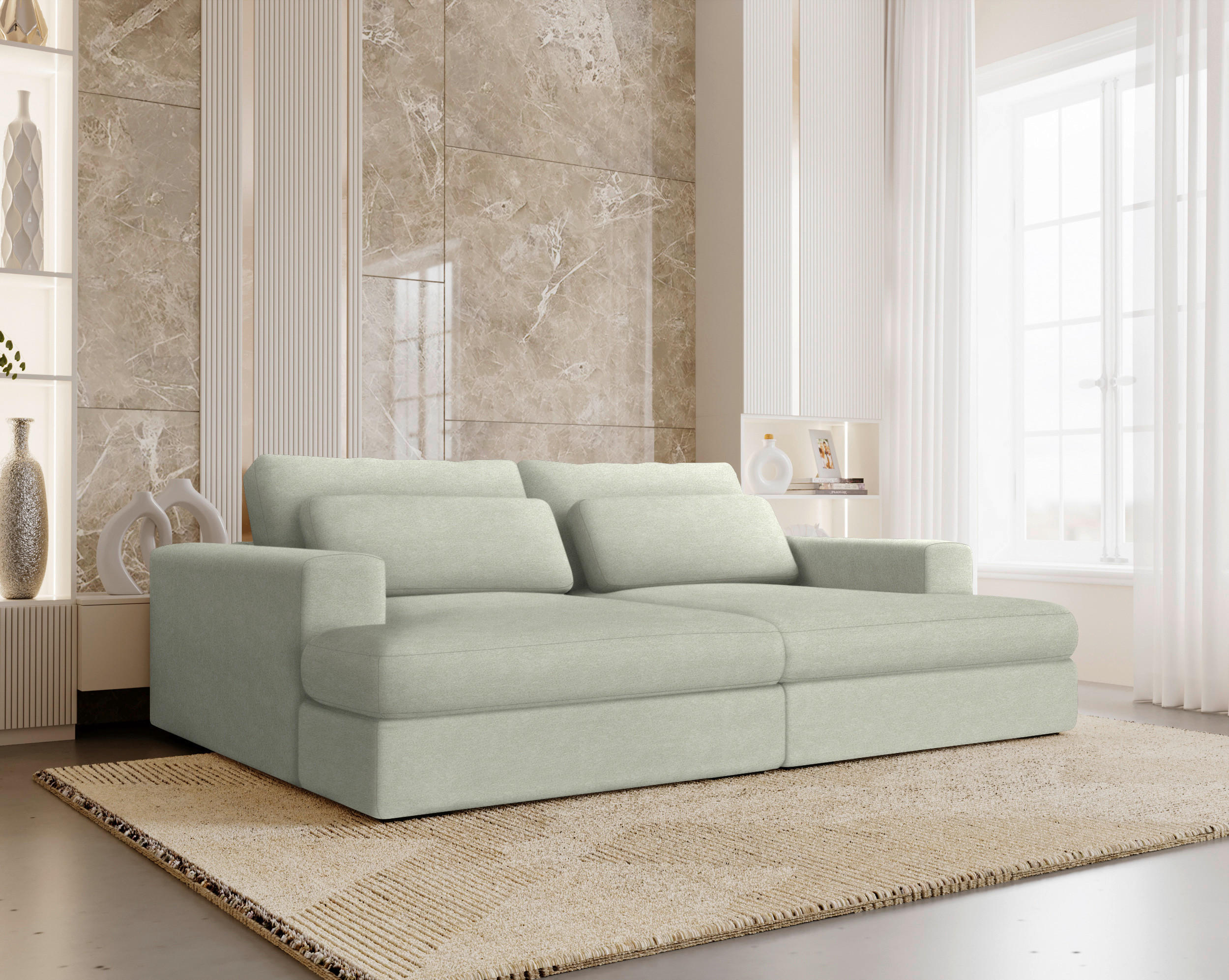 BIGSOFA in Chenille Greige  - Greige/Schwarz, Design, Textil (223/80/158cm) - Lomoco