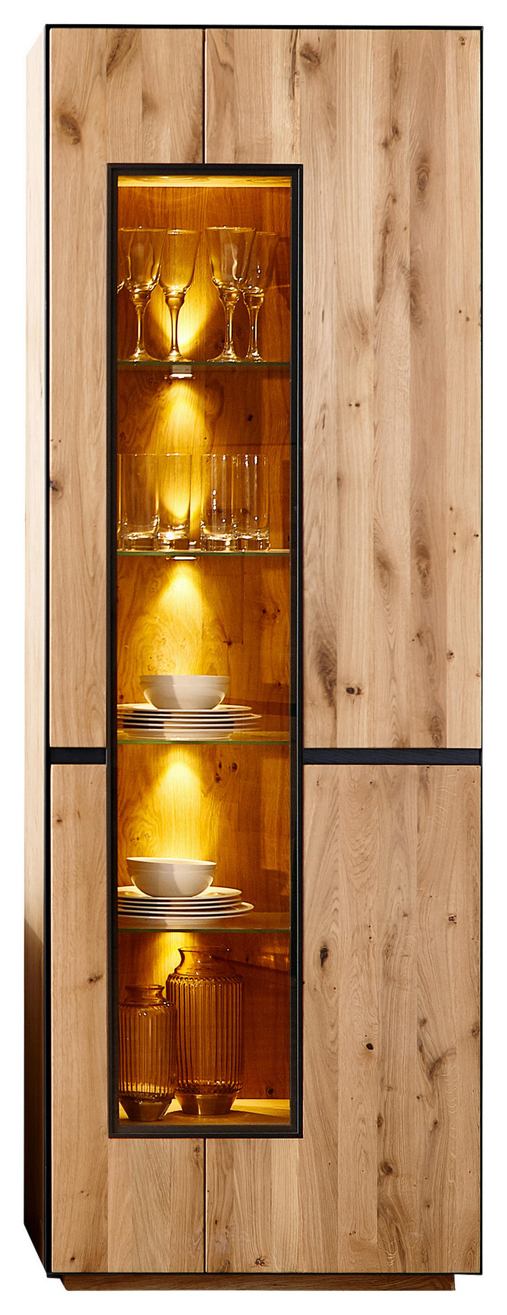 VITRINE  in furniert, massiv, teilmassiv Eiche Eichefarben - Eichefarben/Anthrazit, KONVENTIONELL, Glas/Holz (72/203/38cm) - Linea Natura