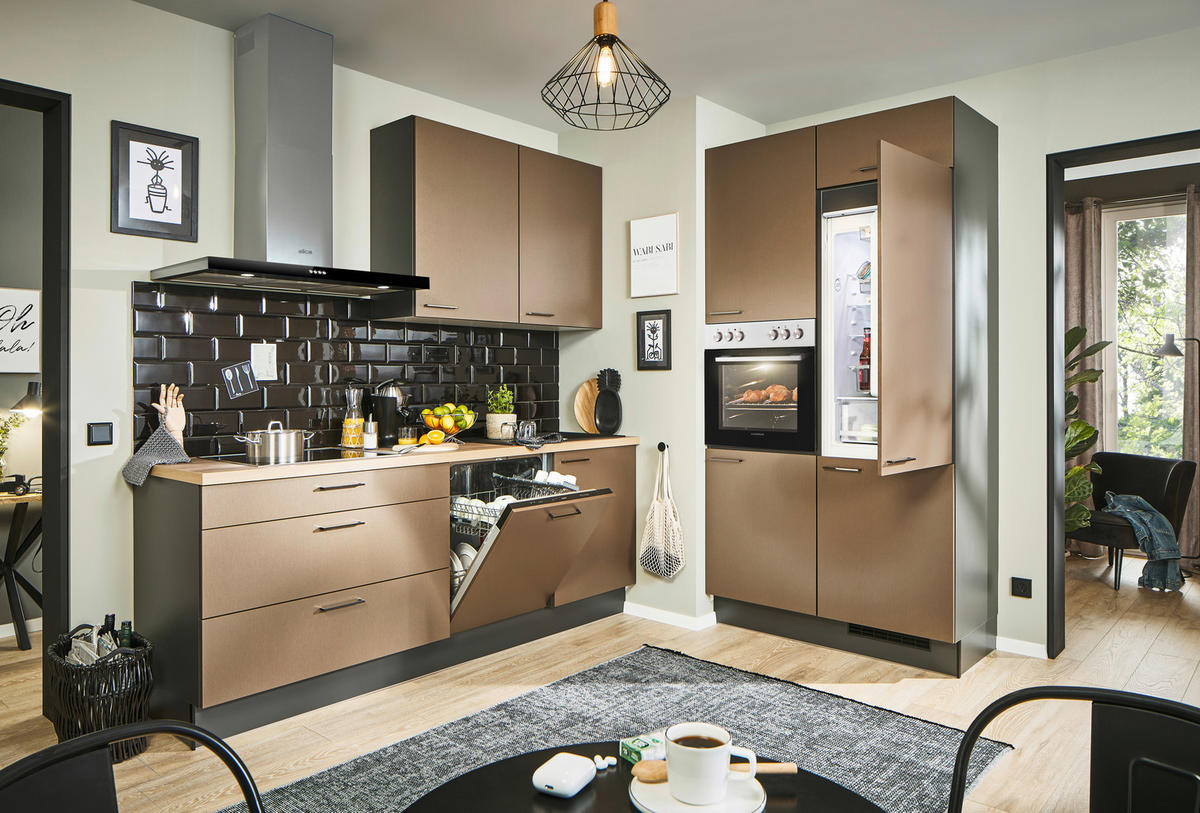 ECKKÜCHE 220/120 cm  in Graphitfarben, Schwarz, Bronzefarben  - Schwarz/Graphitfarben, Design, Holzwerkstoff/Metall (220/120cm) - Xora