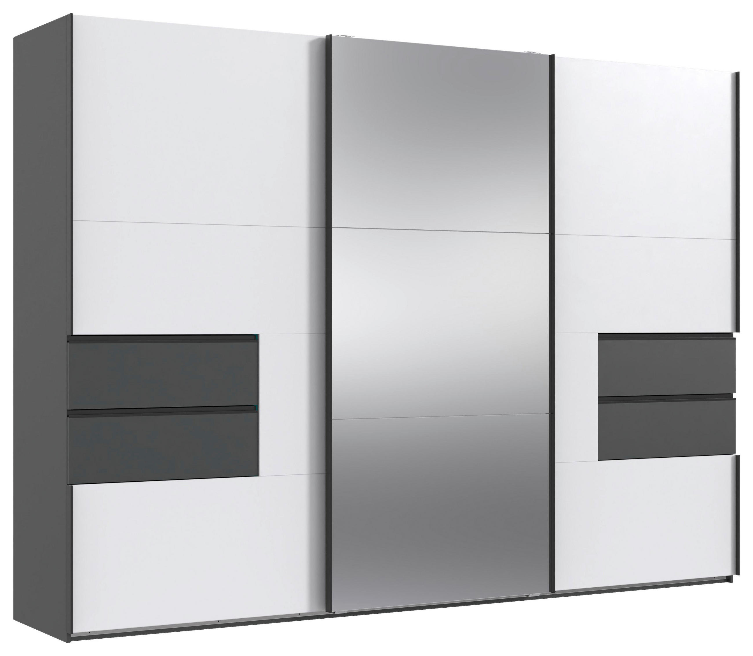 ŠATNÍ SKŘÍŇ SE ZRCADLEM, barvy grafitu, bílá, 300/216/65 cm - bílá/černá, Moderní, kov/kompozitní dřevo (300/216/65cm) - MID.YOU