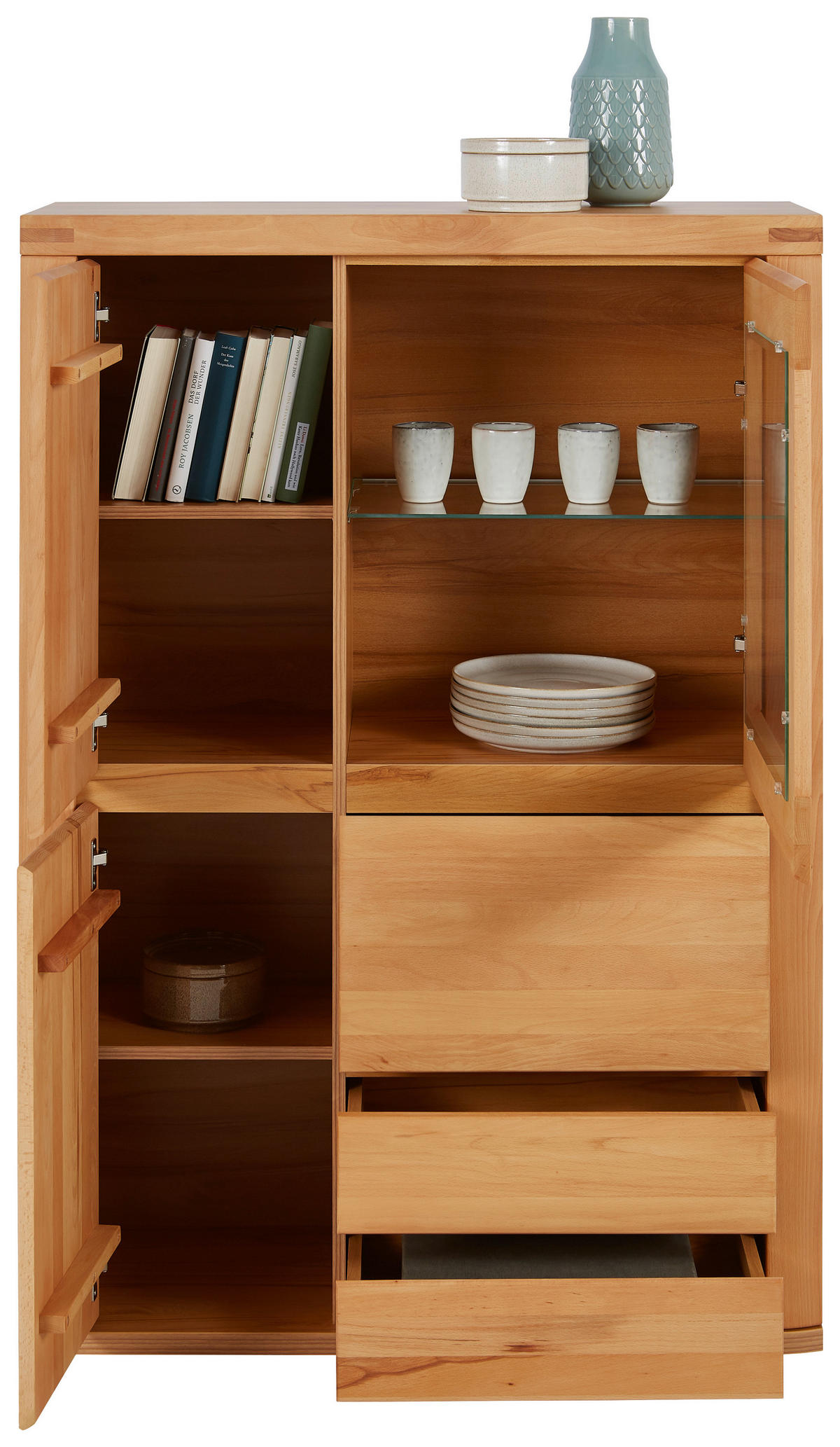 HIGHBOARD  in 99/140/38 cm  - Kernbuche/Grau, KONVENTIONELL, Glas/Holz (99/140/38cm) - Voleo