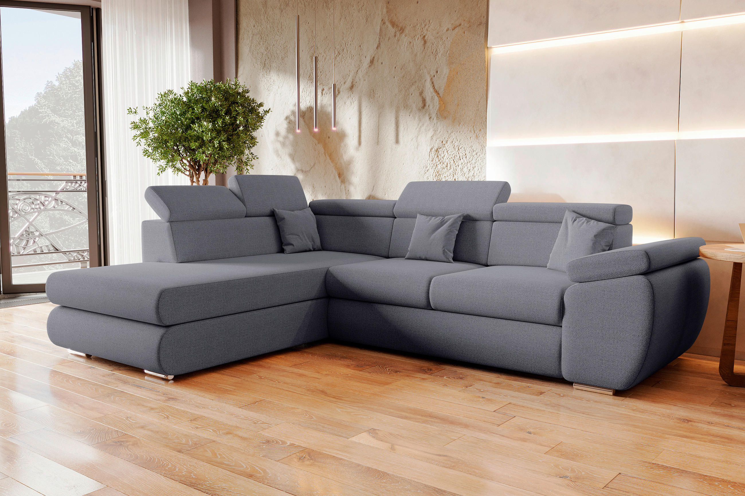 ECKSOFA Dunkelgrau Struktur  - Chromfarben/Dunkelgrau, KONVENTIONELL, Kunststoff/Textil (205/282cm) - Carryhome