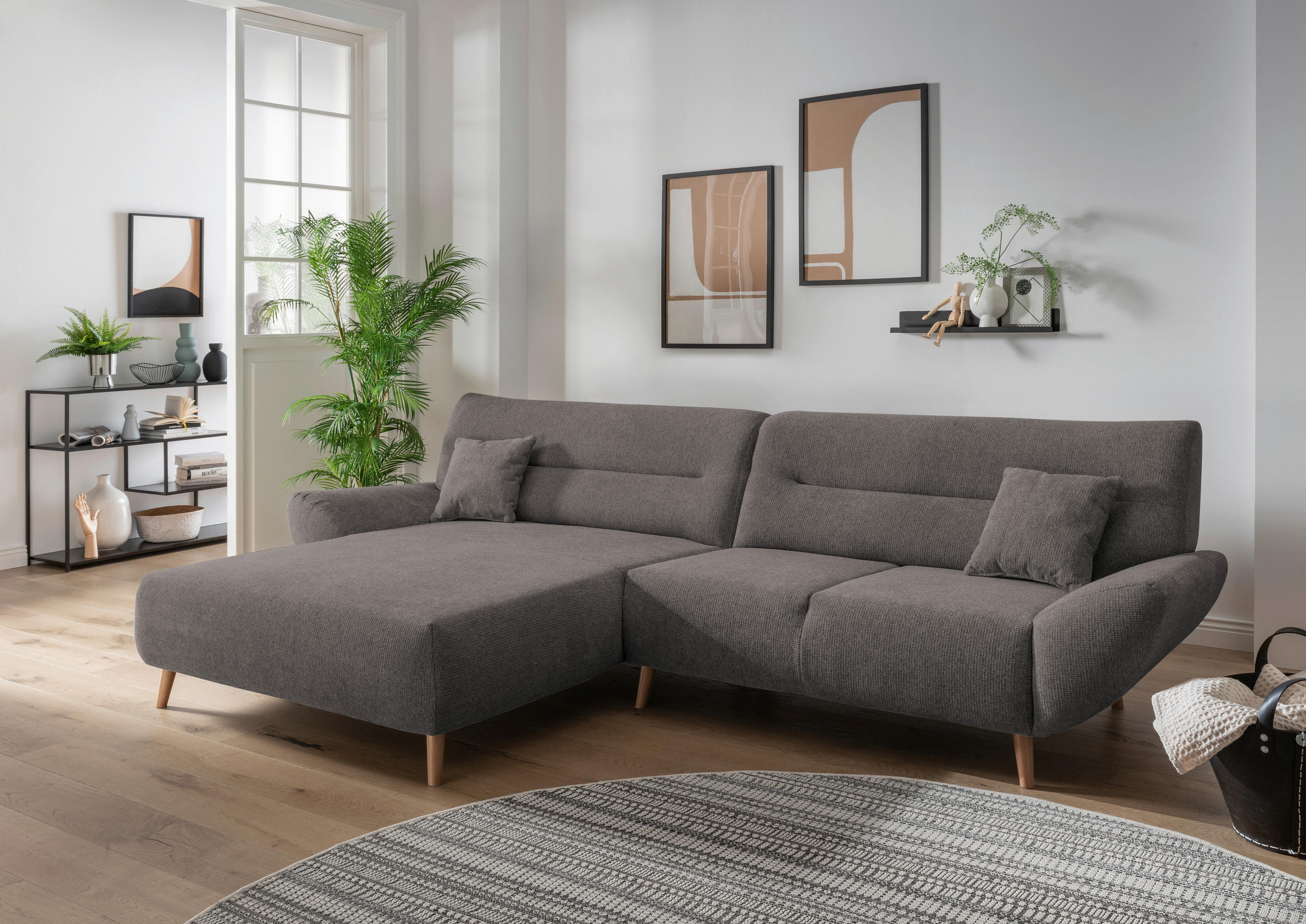 ECKSOFA in Chenille Graubraun  - Wildeiche/Graubraun, Modern, Holz/Textil (166/290cm) - MID.YOU
