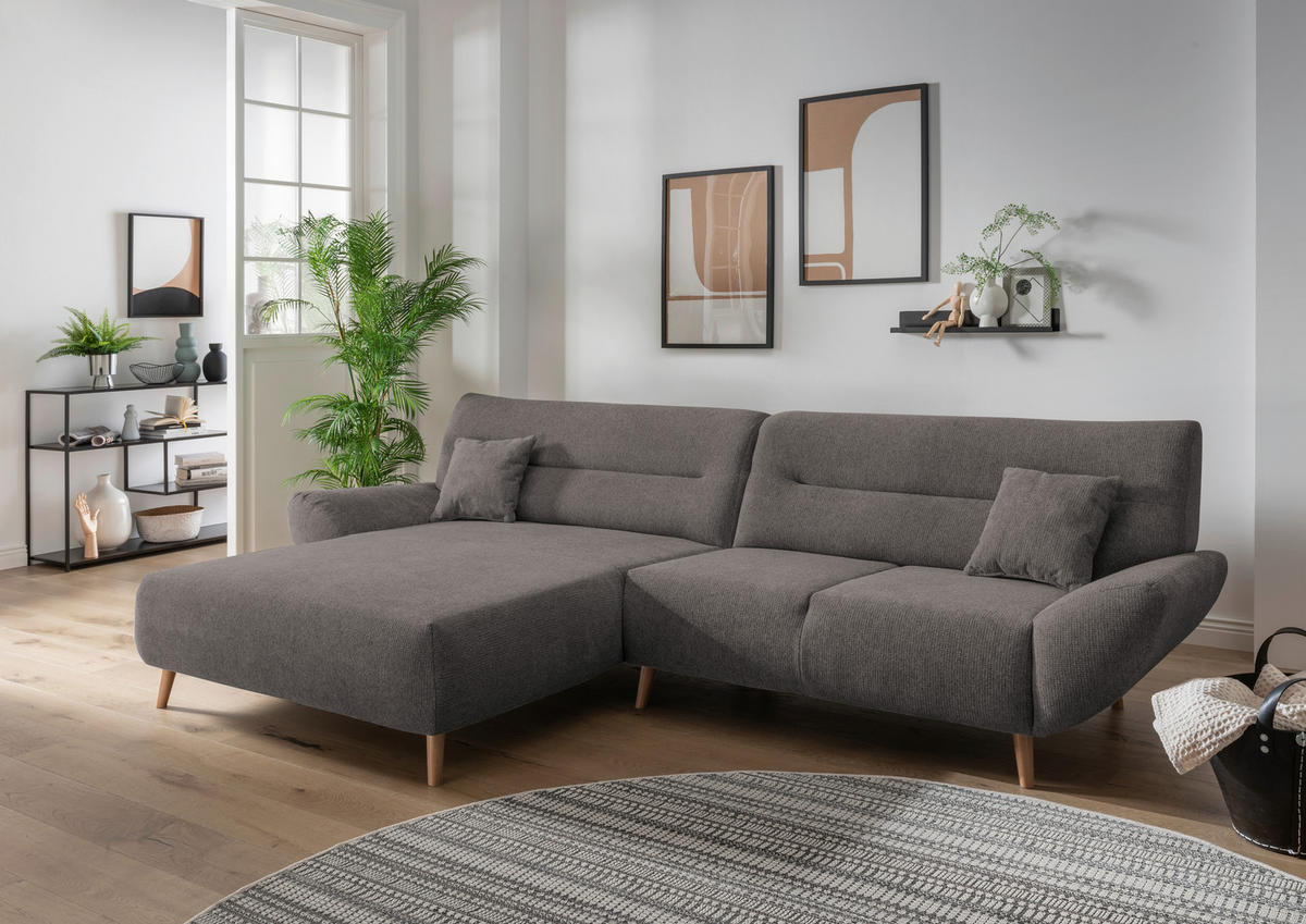 ECKSOFA in Chenille Graubraun  - Wildeiche/Graubraun, Modern, Holz/Textil (166/290cm) - MID.YOU
