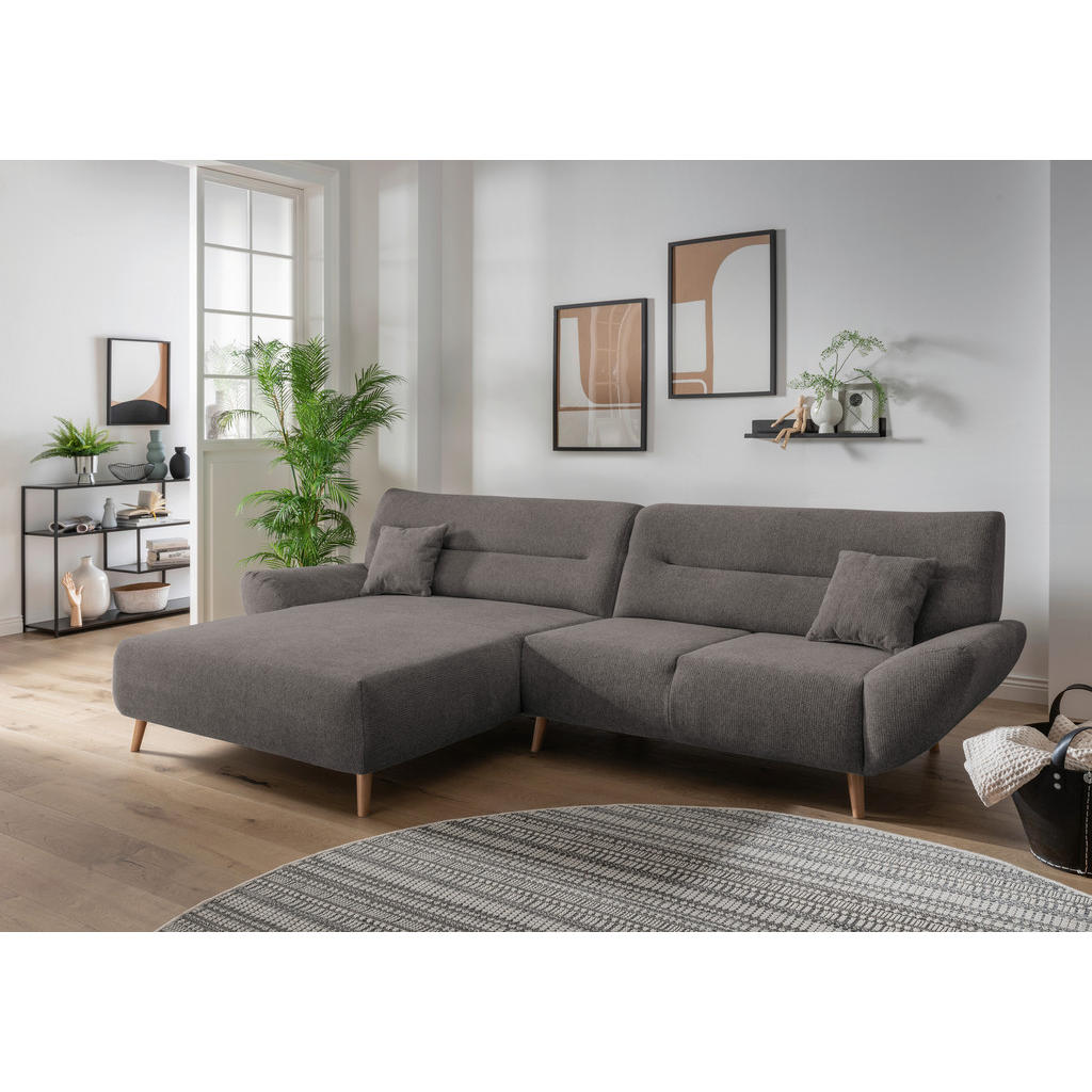 Thumbnail - Mid.you Ecksofa, Graubraun, Textil, Buche, Uni, 4-Sitzer, Füllung: Schaumstoff, Ottomane links, L-Form, 290x166 cm, Made...