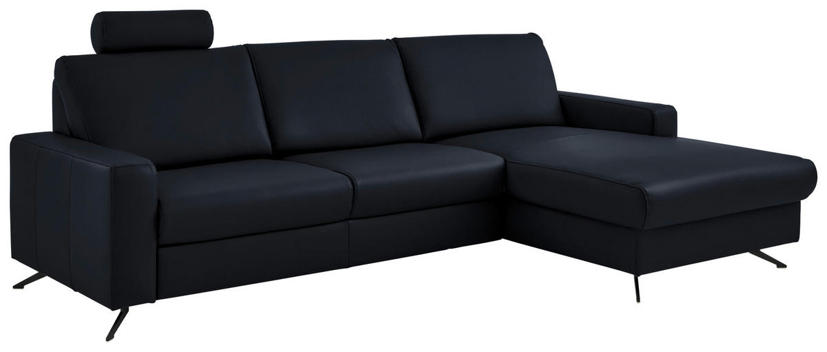 ECKSOFA in Echtleder Dunkelblau  267/165 cm  - Schwarz/Dunkelblau, Design, Leder/Metall (267/165cm) - Lomoco