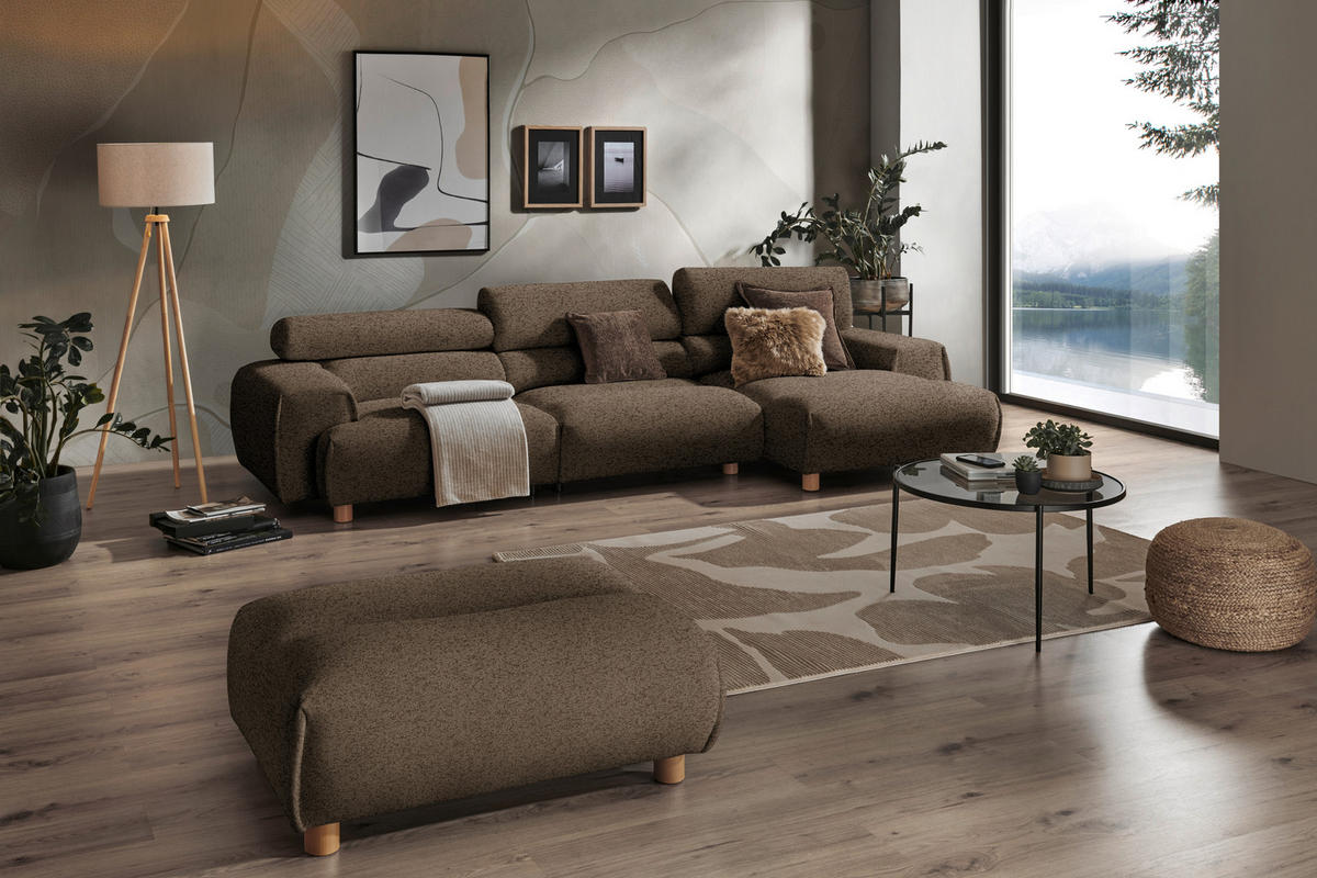 ECKSOFA in Velours Dunkelbraun  - Dunkelbraun/Buchefarben, Design, Holz/Textil (329/150cm) - Lomoco