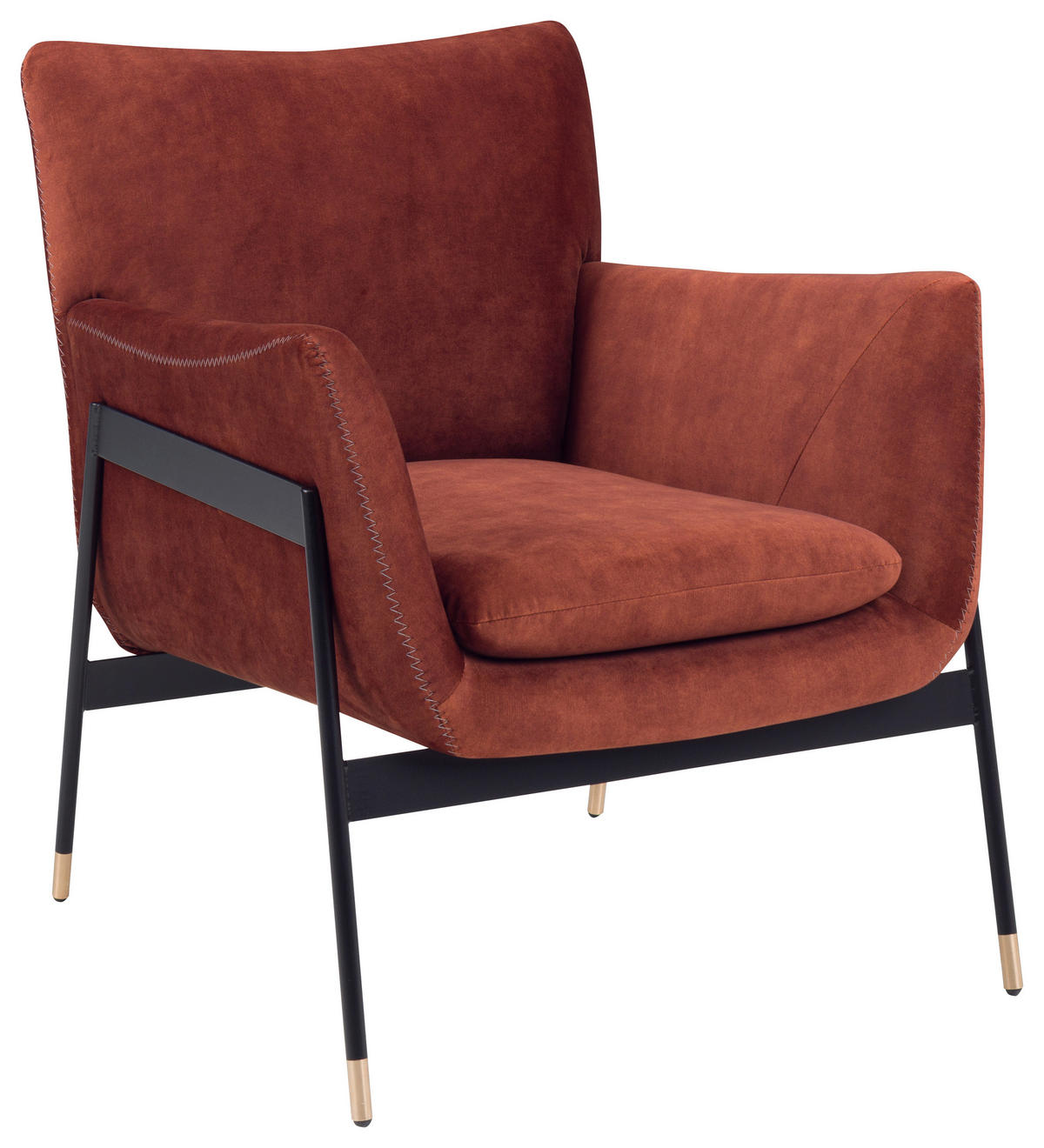 SESSEL Samt Rostfarben    - Rostfarben/Schwarz, Design, Textil/Metall (69/85/78cm)