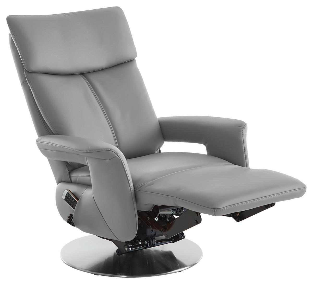 RELAXSESSEL in Leder Hellgrau  - Edelstahlfarben/Hellgrau, Design, Leder/Metall (78/112/85cm) - Cantus