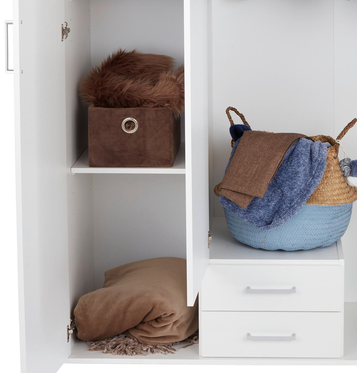 DREHTÜRENSCHRANK 120/196/55 cm 3-türig Weiß  - Eichefarben/Alufarben, Basics, Glas/Holzwerkstoff (120/196/55cm) - P & B