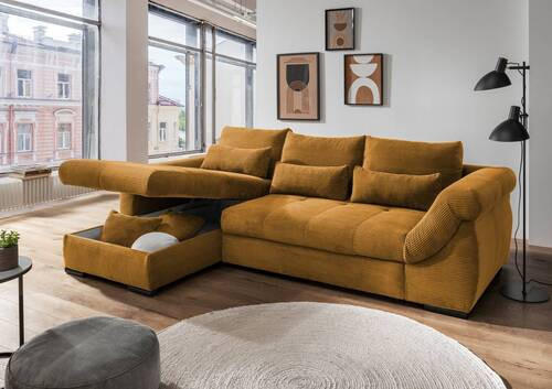 Thumbnail - Mid.you Ecksofa, Gold, Holz, Textil, Buche, Fichte, Kiefer, 4-Sitzer, Füllung: Schaumstoff,Schaumstoff,Schaumstoff,Schau...