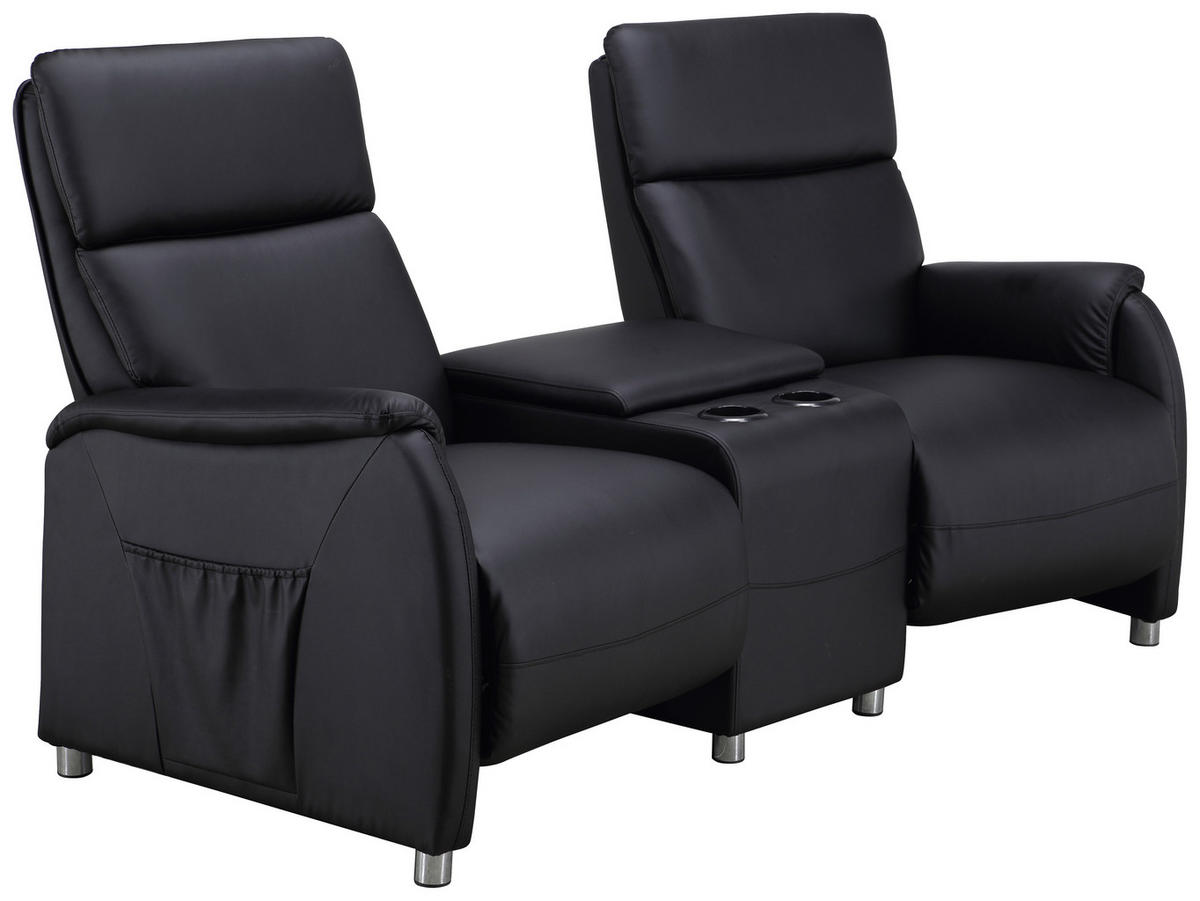 HEIMKINO-SOFA Lederlook Schwarz  - Schwarz, Design, Kunststoff/Textil (186/104/90cm) - Livetastic