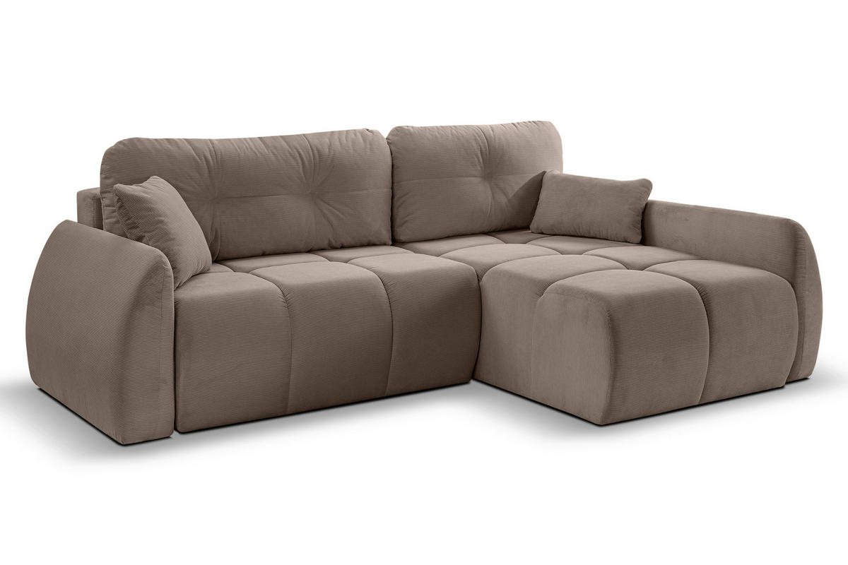ECKSOFA Beigebraun Cord  - Beigebraun/Schwarz, Basics, Kunststoff/Textil (255/155cm) - MID.YOU
