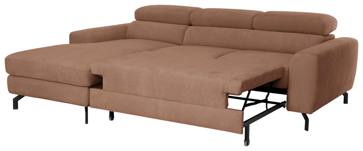 ECKSOFA Chenille Altrosa  - Schwarz/Altrosa, Design, Textil/Metall (177/226cm) - Livetastic