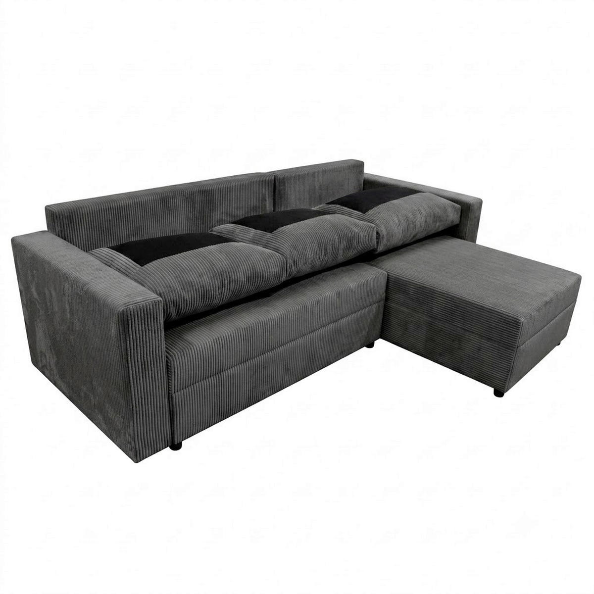 ECKSOFA TOP L Dunkelgrau Cord Rückenkissen, Bettkasten  - Dunkelgrau/Schwarz, Design, Kunststoff/Textil (230/156cm) - MID.YOU
