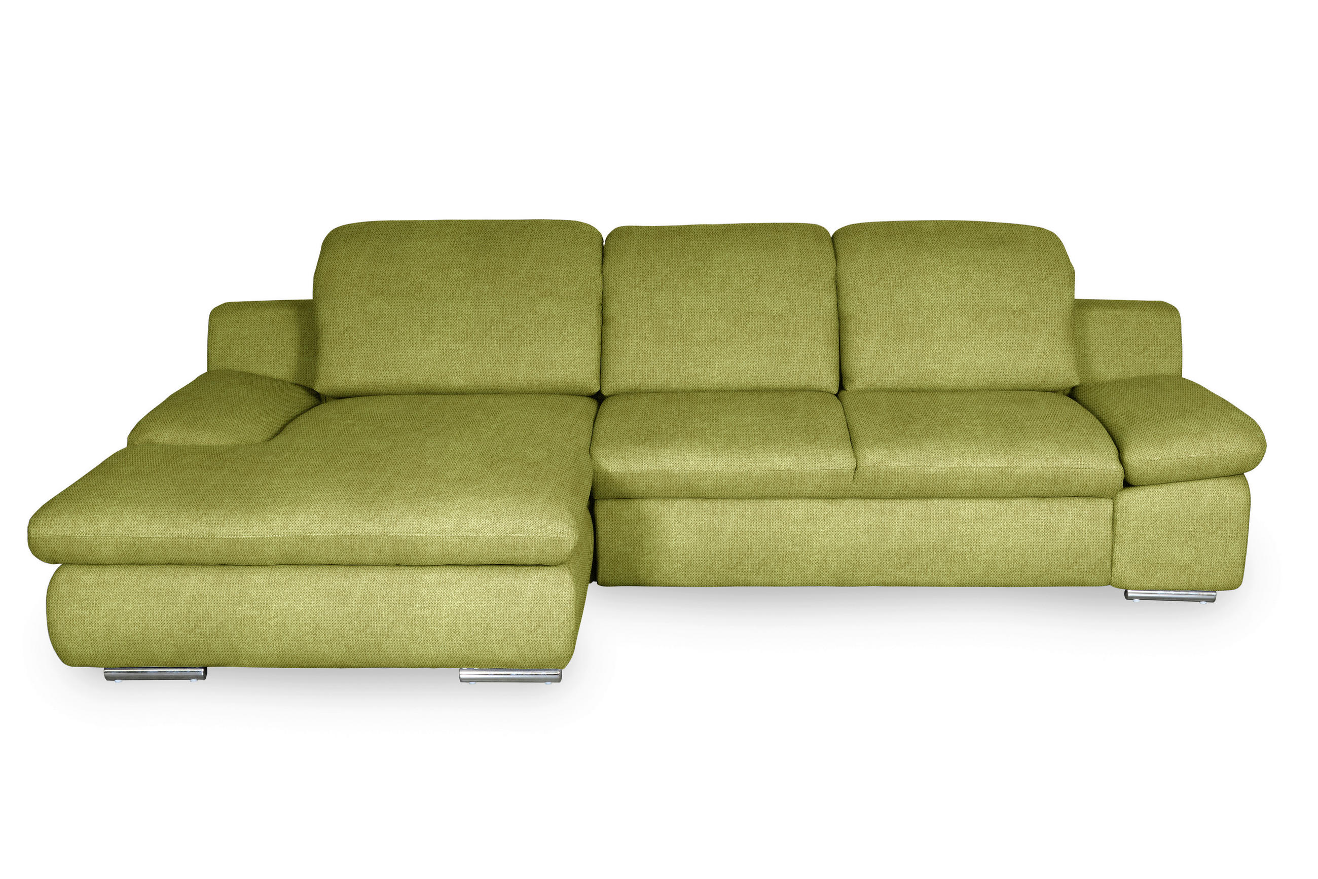 ECKSOFA Grün Chenille Rücken echt, Armteilverstellung, Kopfteilverstellung, Kopfstütze  - Chromfarben/Grün, Design, Textil/Metall (165/286cm) - Livetastic