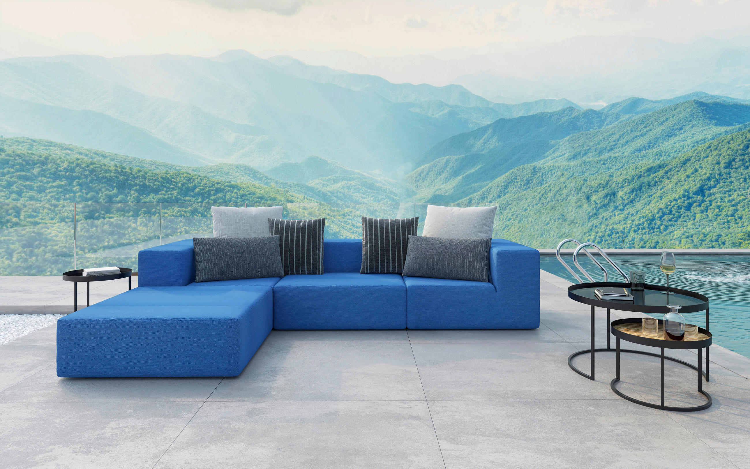 LOUNGESOFA  - Blau/Multicolor, Design, Textil (220/330cm) - Livetastic