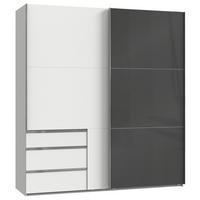 SCHWEBETÜRENSCHRANK  in Grau, Weiß  - Chromfarben/Weiß, MODERN, Holzwerkstoff (200/216/65cm) - MID.YOU