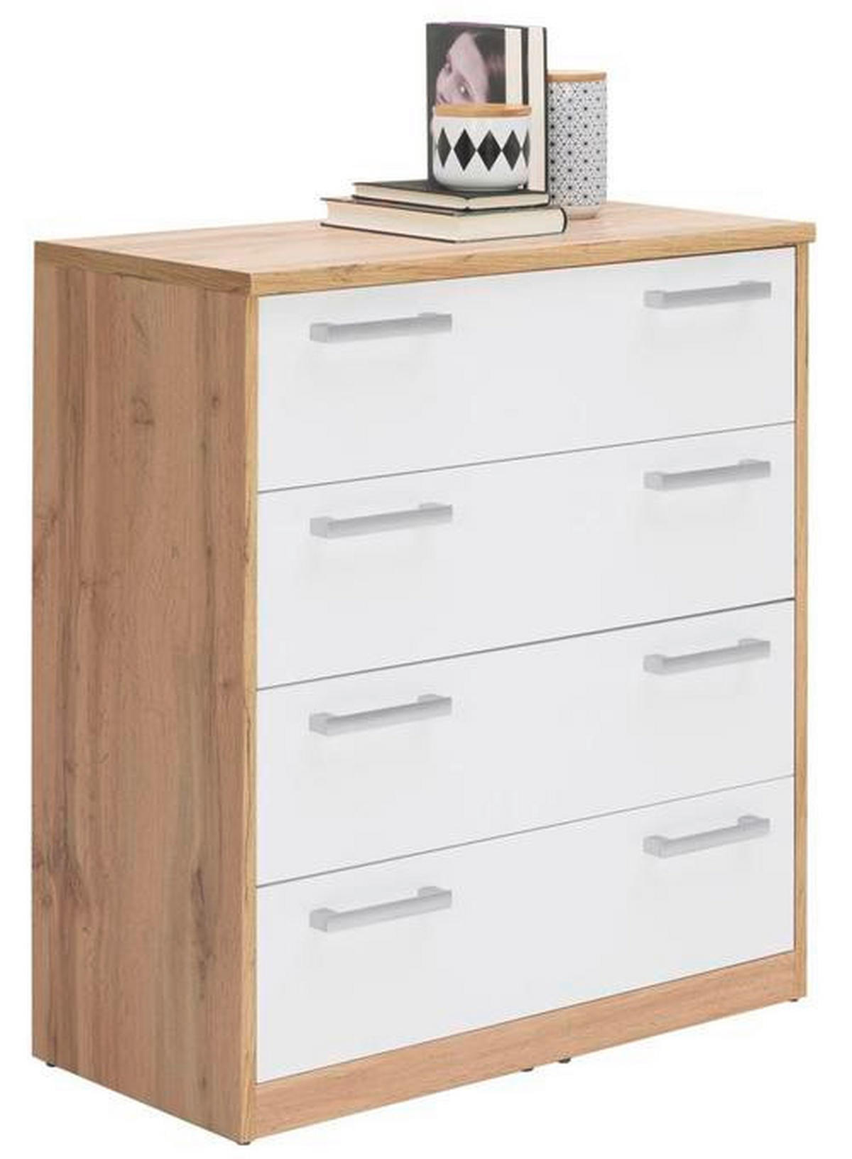 KOMMODE 72/84/36 cm  in Weiß, Eiche Wotan  - Silberfarben/Eiche Wotan, Basics, Holzwerkstoff/Kunststoff (72/84/36cm) - Xora
