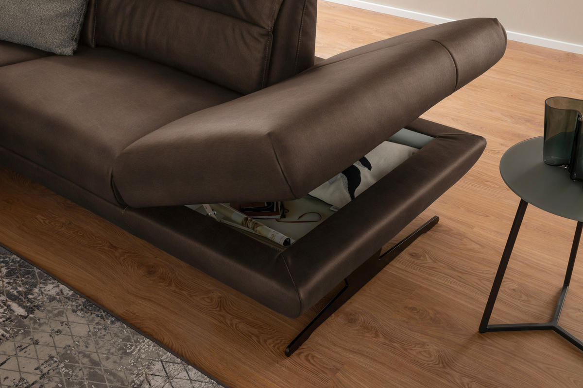 ECKSOFA in Echtleder Braun  286/258 cm  - Schwarz/Braun, Design, Leder/Metall (286/258cm) - Schöner Wohnen