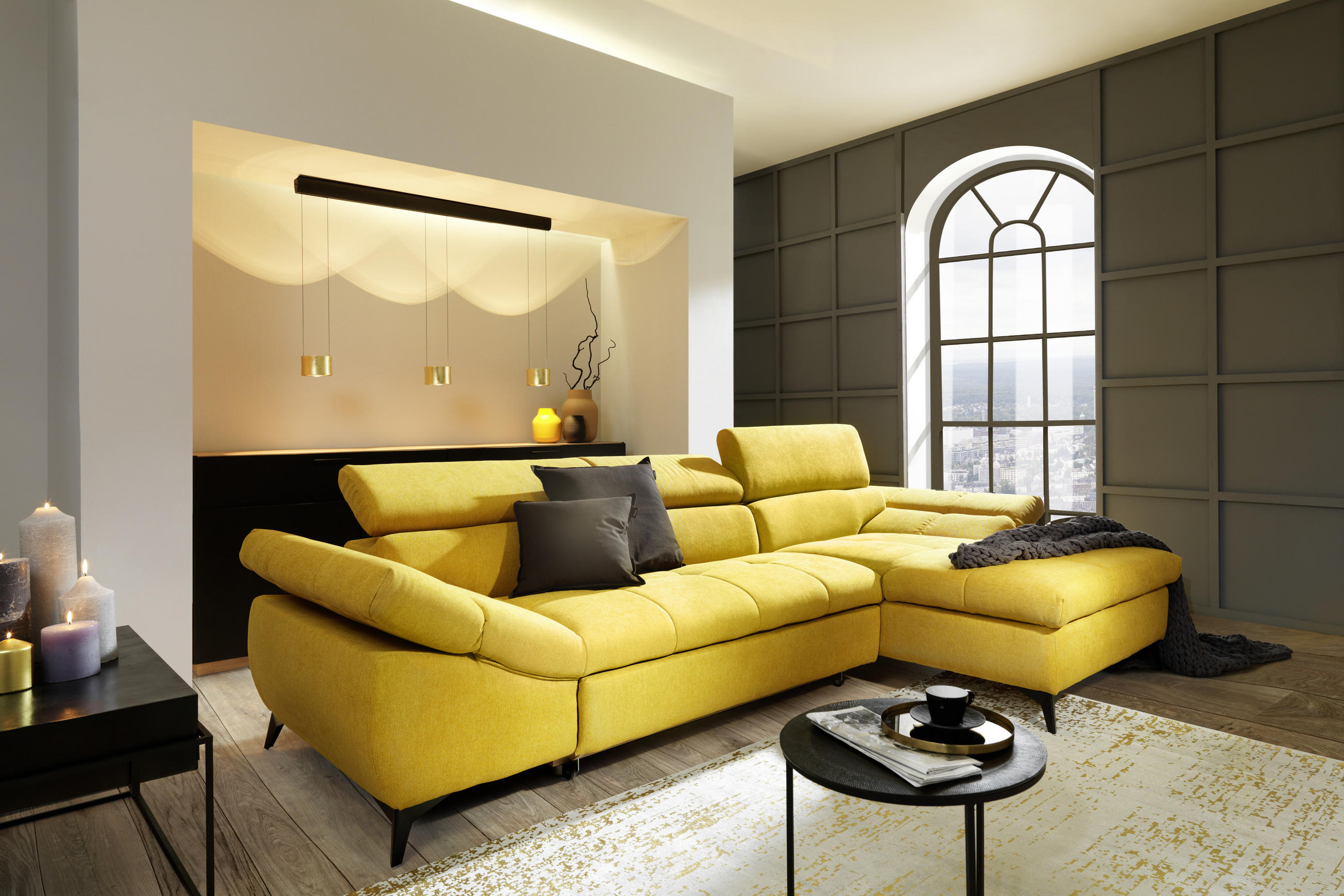 ECKSOFA Gelb Mikrofaser - Gelb/Schwarz, Design, Kunststoff/Textil (297/171cm) - Stylife