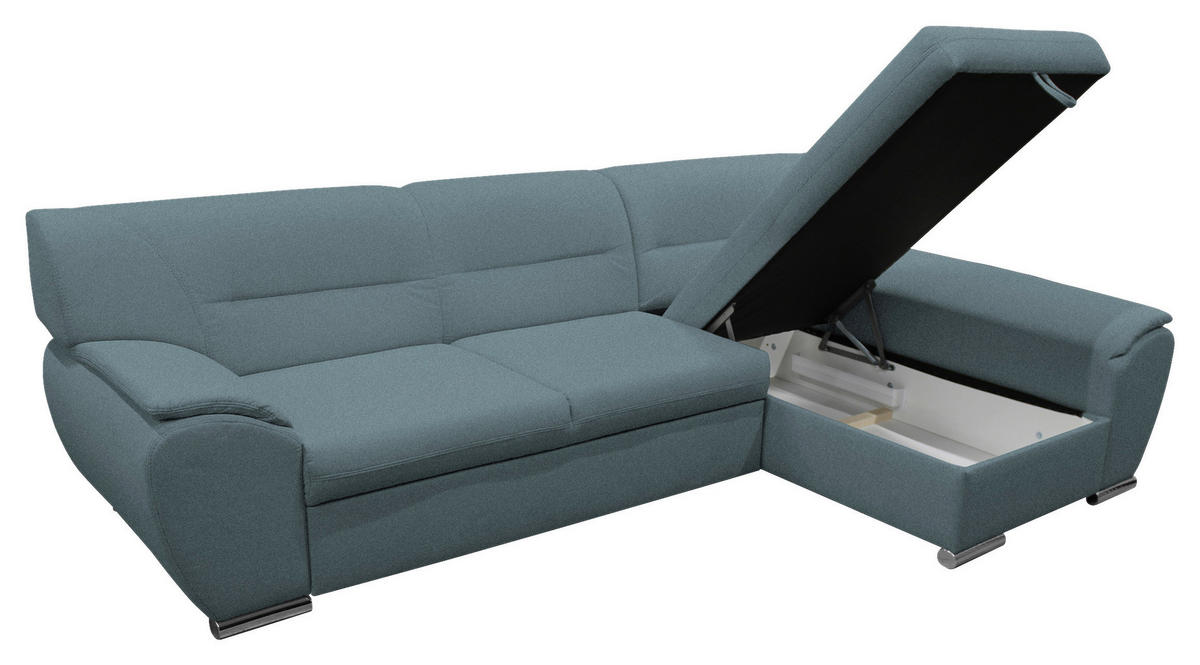 ECKSOFA Blau Flachgewebe  - Blau/Silberfarben, Design, Kunststoff/Textil (281/167cm) - MID.YOU