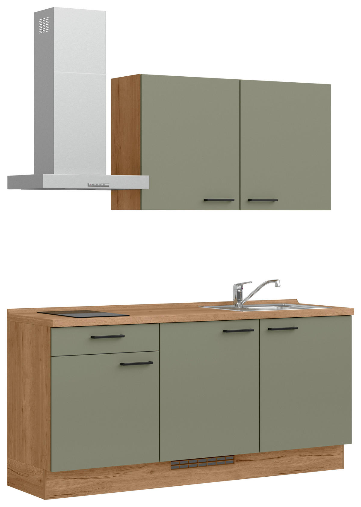 KÜCHENLEERBLOCK Senso 180 cm  in Eichefarben, Olivgrün  - Eichefarben/Schwarz, MODERN, Holzwerkstoff/Metall (180cm) - Nobilia
