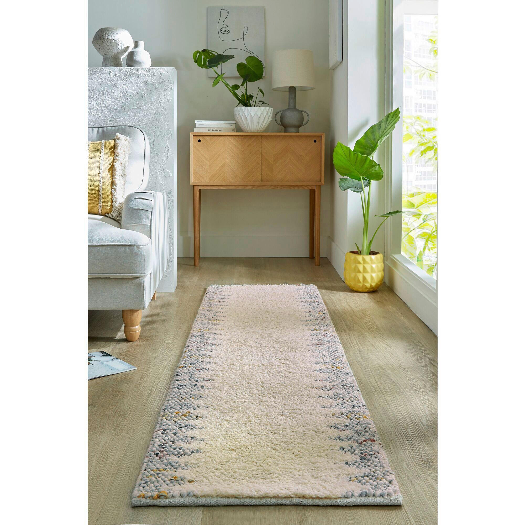 HANDWEBTEPPICH 60/230 cm MINERALS BORDER Schwarz, Weiß  - Schwarz/Weiß, KONVENTIONELL, Textil (60/230cm)
