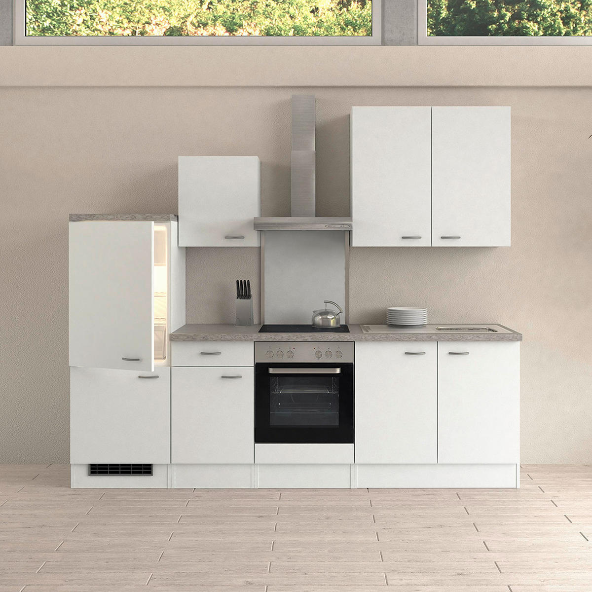 KÜCHENLEERBLOCK 270 cm   in Weiß  - Edelstahlfarben/Hellgrau, KONVENTIONELL, Holzwerkstoff/Kunststoff (270cm) - FlexWell