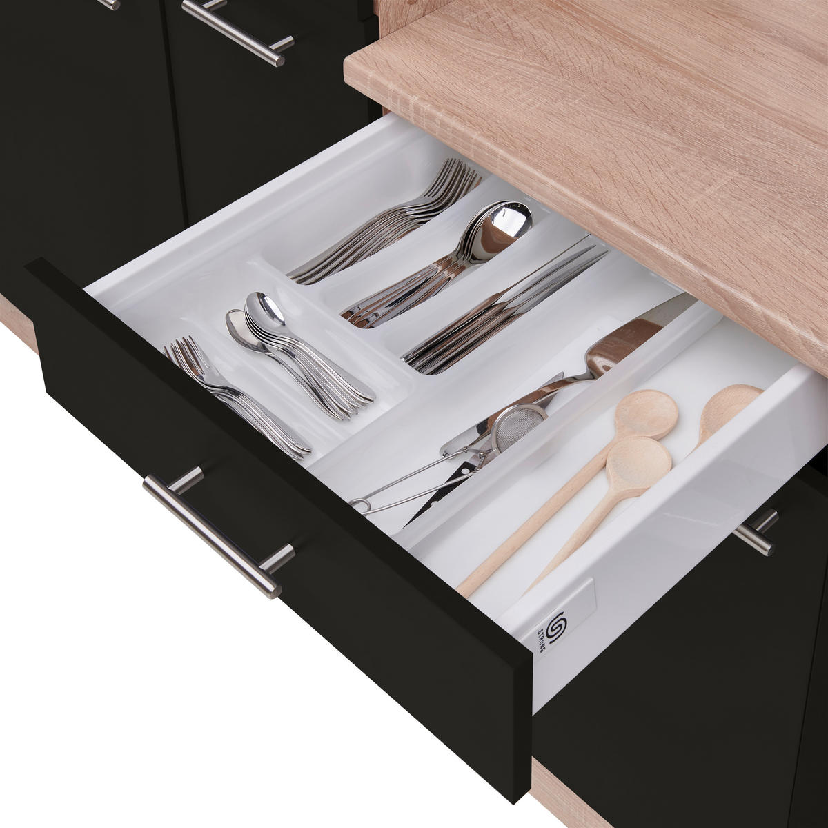 KÜCHENBLOCK 310 cm   in Schwarz, Eichefarben  - Eichefarben/Schwarz, Basics, Holzwerkstoff (310cm) - Respekta